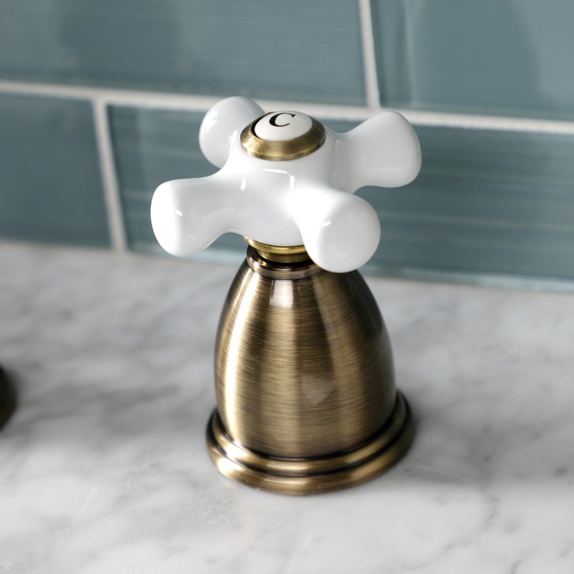 New Orleans Antique Brass Widespread Bathroom Faucet with Cross Handles