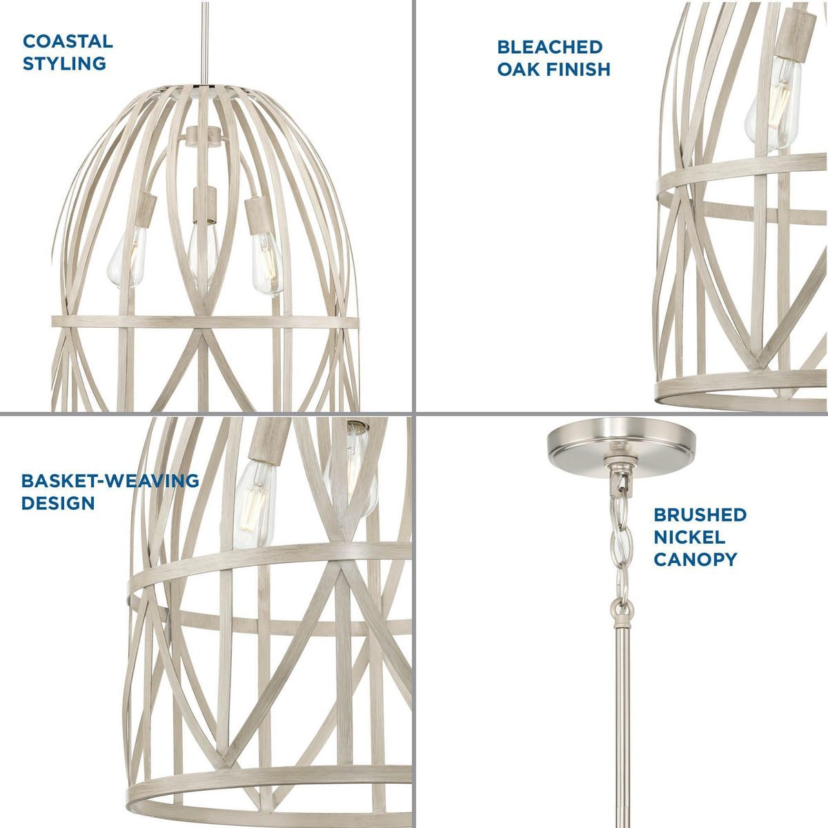 Progress Lighting Chastain 3-Light Brushed Nickel Coastal Bell Medium Hanging Pendant Light