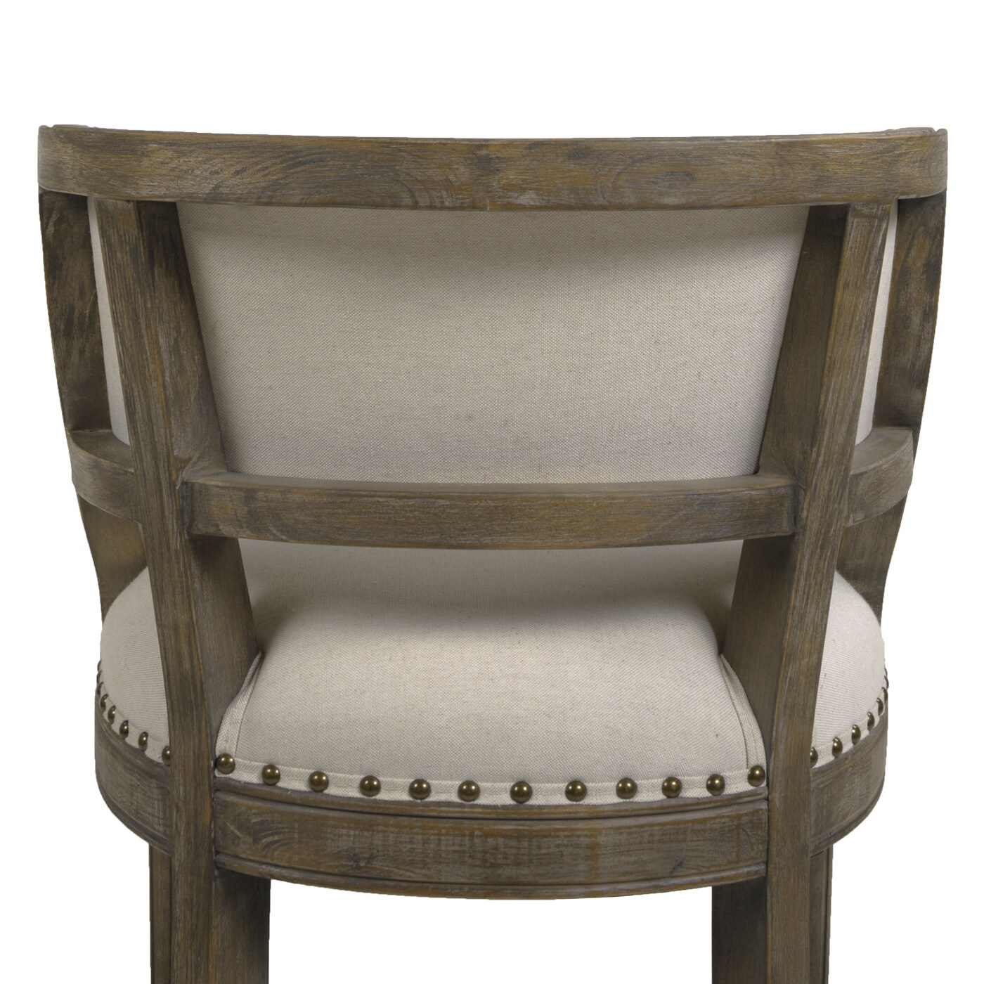 Elegant Light Beige Leather-Wrapped Bar Stool with Brass Accents