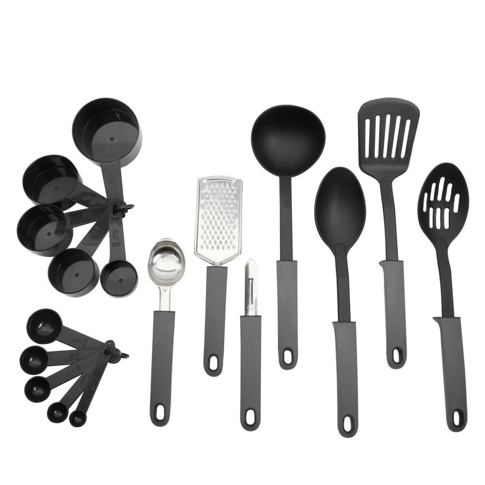 Hastings Home Kitchen Utensil and Gadget Set - 6 Piece Spatula and Spoons on Ring - Black Plastic - Dishwasher Safe - Heat Resistant - Non-Stick