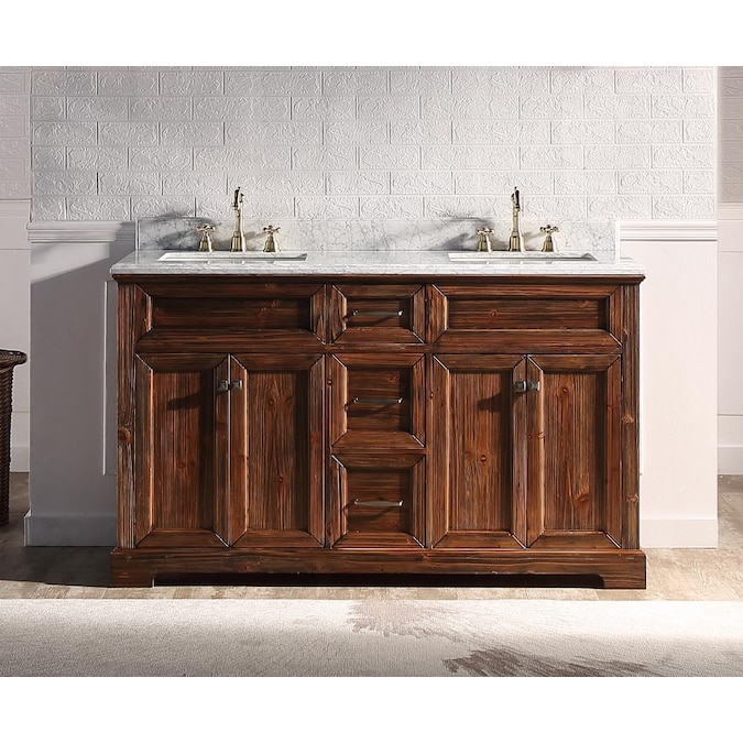 Supreme Wood Shasta 60 In Wooden Brown, 60 White Bathroom Vanity Double Sink