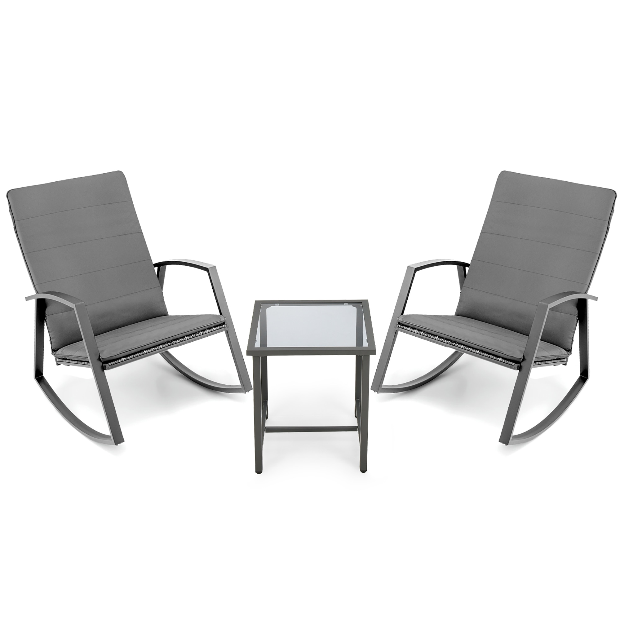 Costway NP10512GR Set of 2 Rattan Gray Steel Frame Rocking Chair with Gray Cushioned Seat