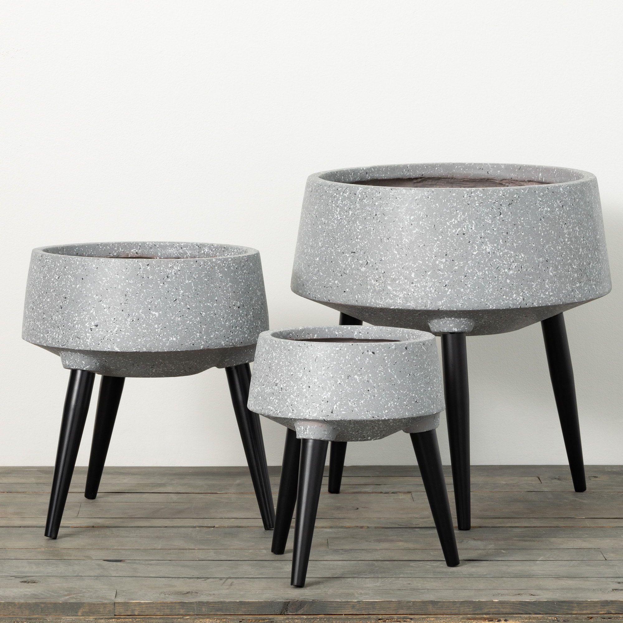 Sullivans CMT1230 3 -Pack Round 18.0-Inches W Large Gray Cement Indoor/Outdoor Planter Stand Included