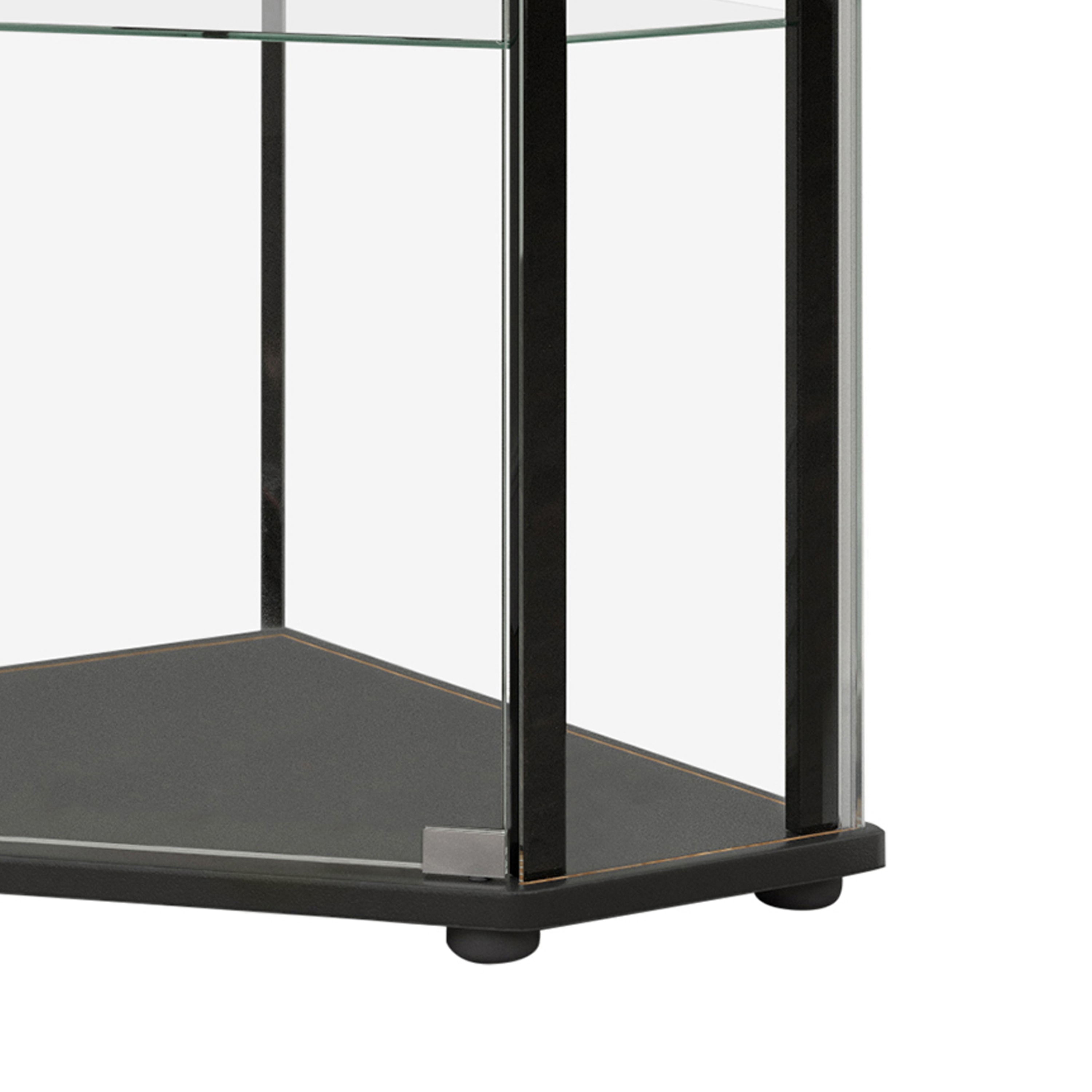 Contemporary Geometric Black Metal Curio Cabinet with Glass Shelves
