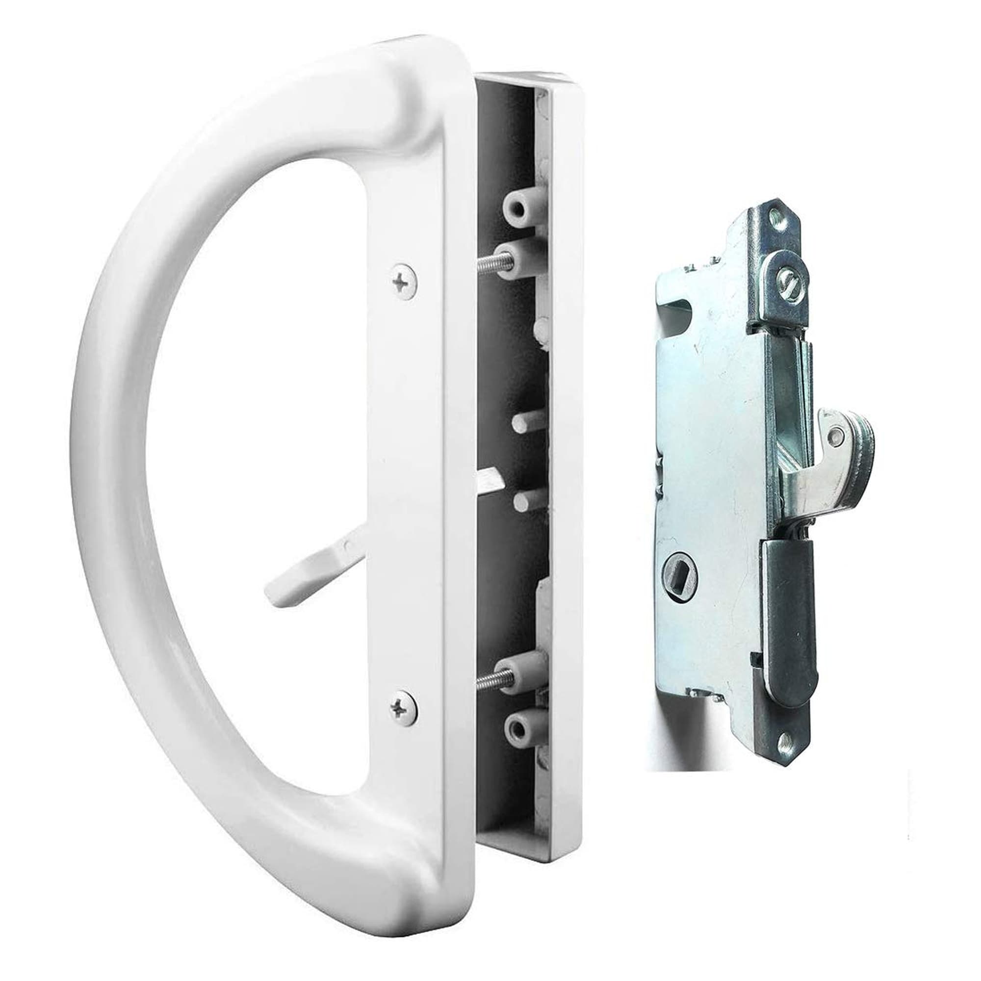 Numhew 7.85in L x 9.5in W Reversible White Mortise Style Patio Door Handle Set