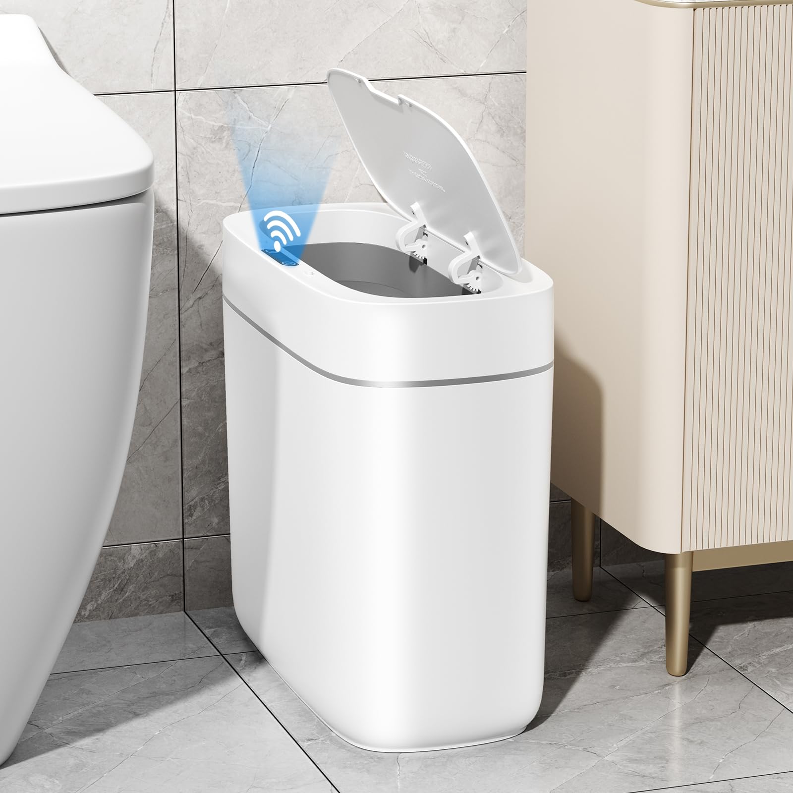 Ahfiwaso  Small Trash Can for Bathroom 3.5 Gallon Automatic Touchless Trash Can with Lid Motion Sensor Slim Garbage Can Waterproof Trash Bin for