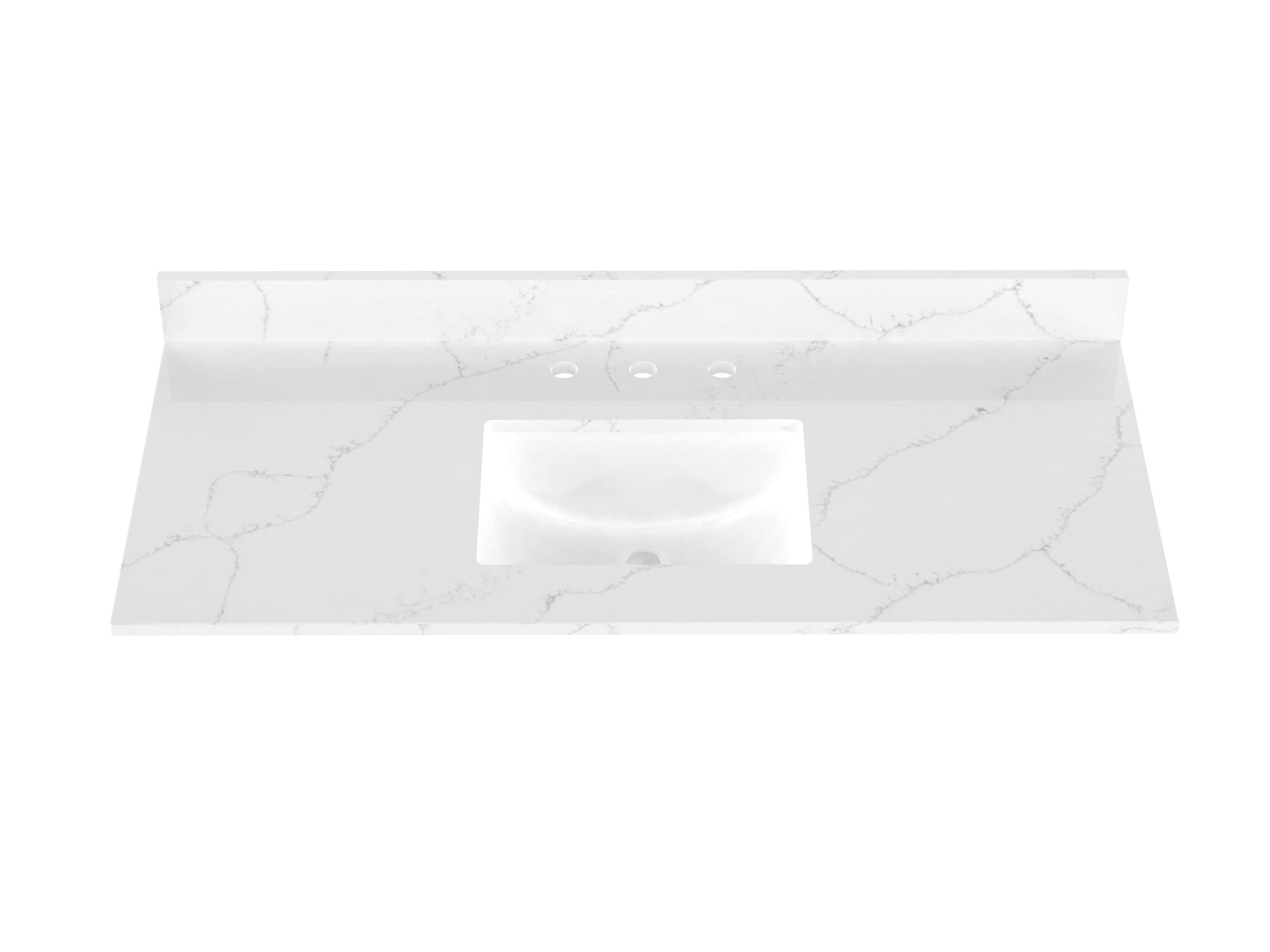 Winette WVTQ1402-49 49-Inches x 22-Inches Carrara White Quartz Undermount Single sink 3-Hole Bathroom Vanity Top