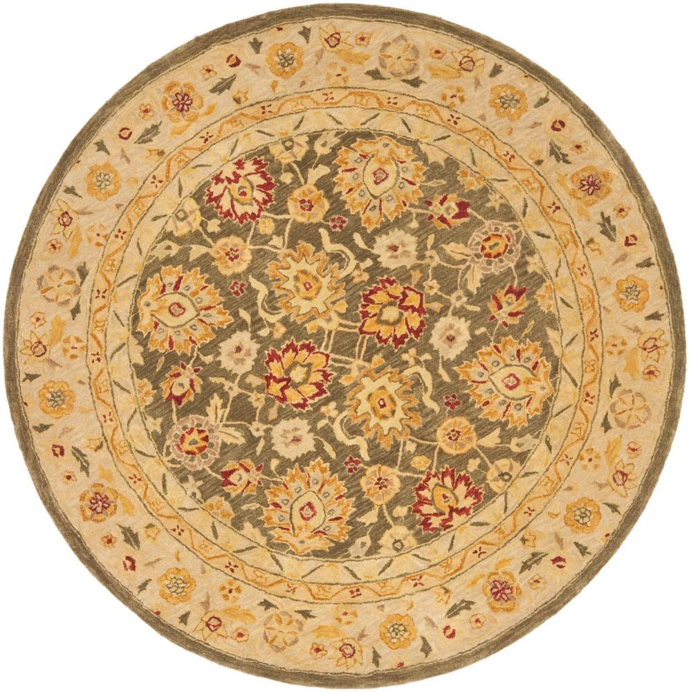 Olive Grey and Beige Handmade Wool Round Area Rug