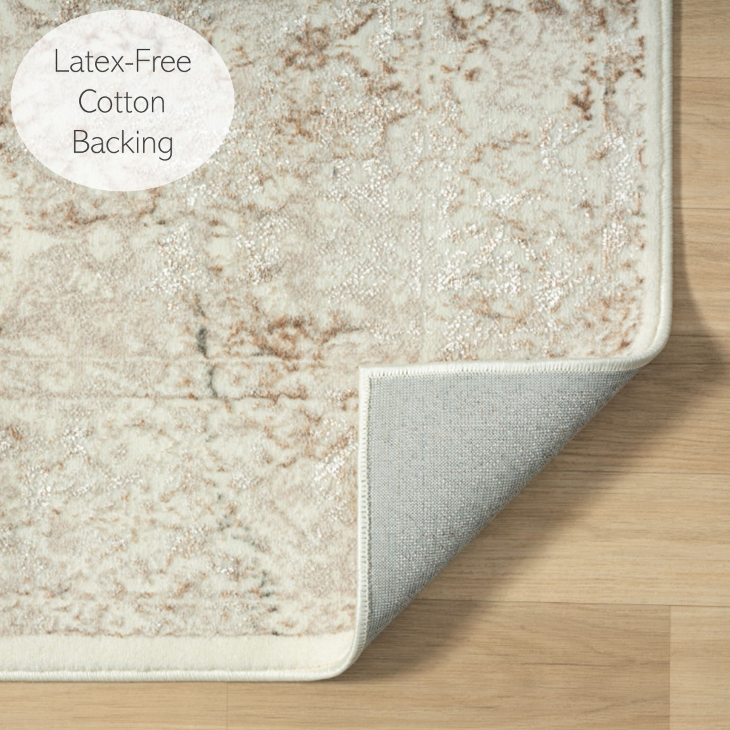 Reversible Easy-Care Damask Beige 5' x 7' Synthetic Area Rug
