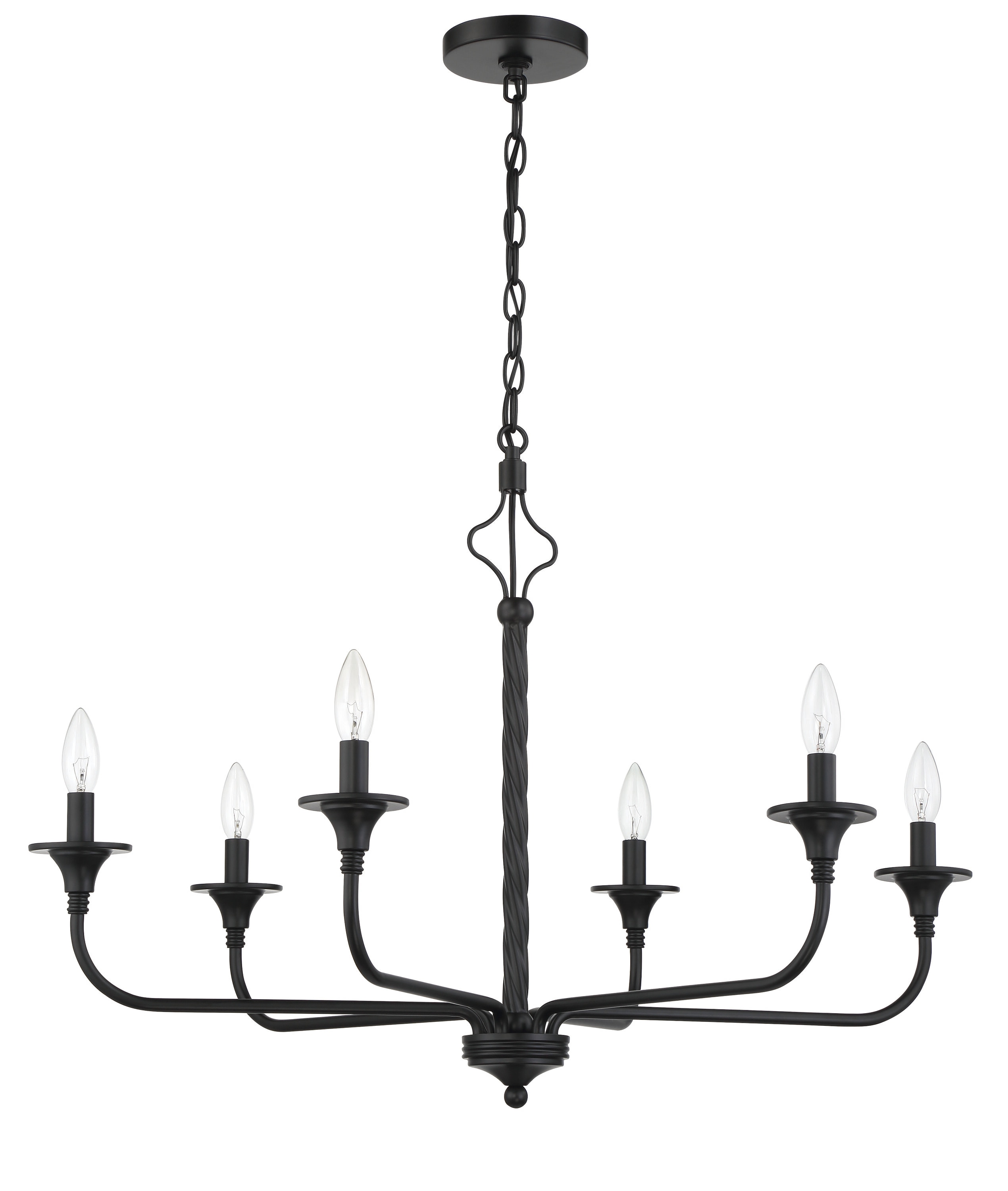 Craftmade 57026-FB Jolenne 6 -Light Matte Black Traditional Bare bulb For Use in Bedrooms, Dining Rooms, Foyers, Living Rooms Chandelier