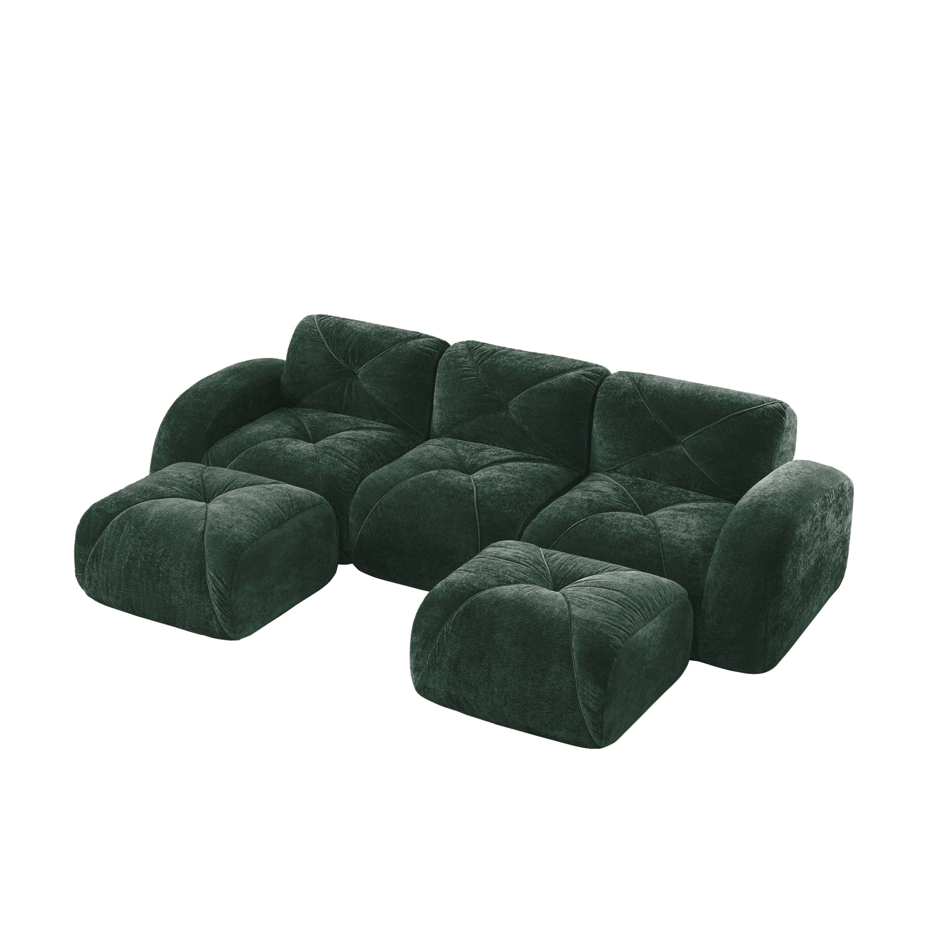 Boyel Living - U Shaped Velvet Tufted Sofa Movable Ottomans 32D High Density Sponge Anti Slip Fre...