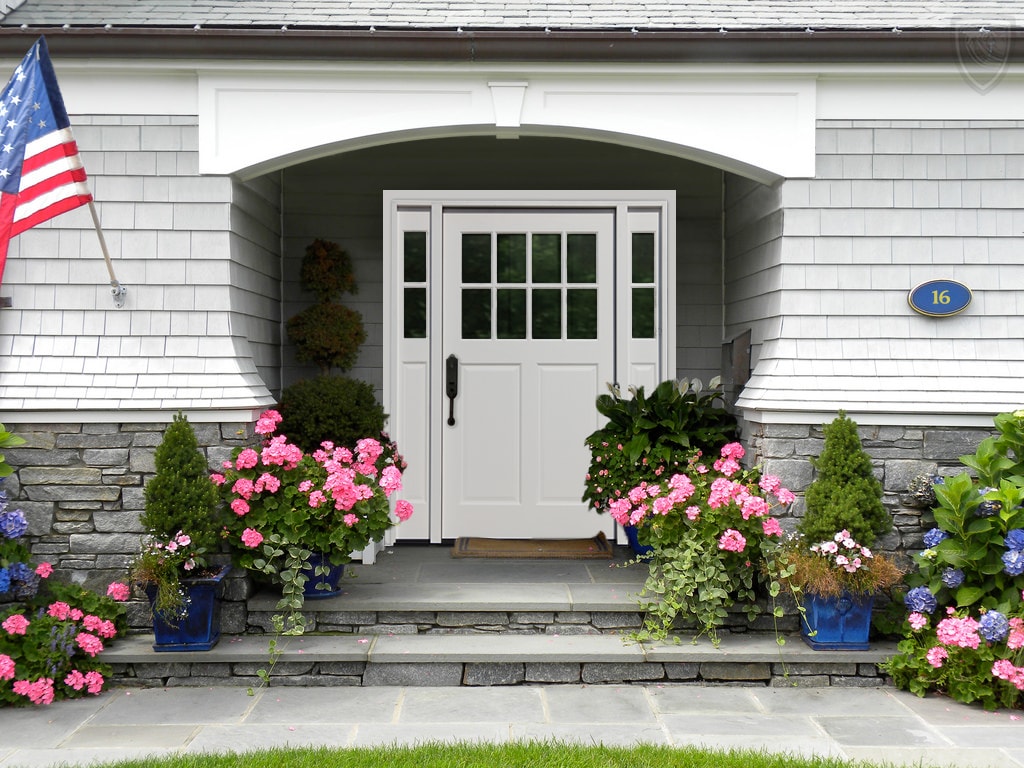 Creative Entryways Craftsman 2/3 Lite Painted Prehung Front Door with Sidelights and Brickmould