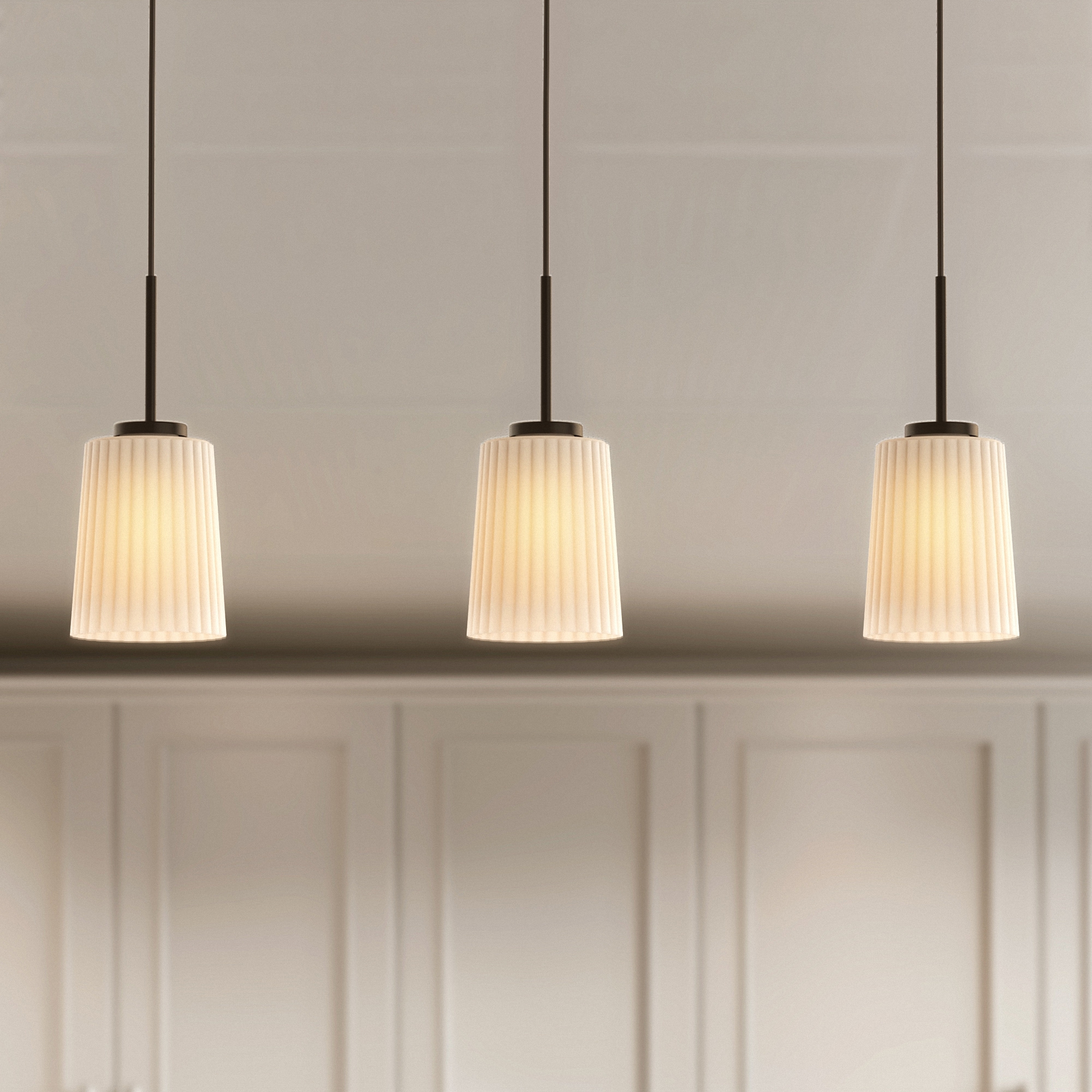 YANSUN LA-ZY-IP19301CBL-11 3 -Light White White Cone Stripe Glass Shade Modern/contemporary White glass Cone Large Hanging Kitchen island light