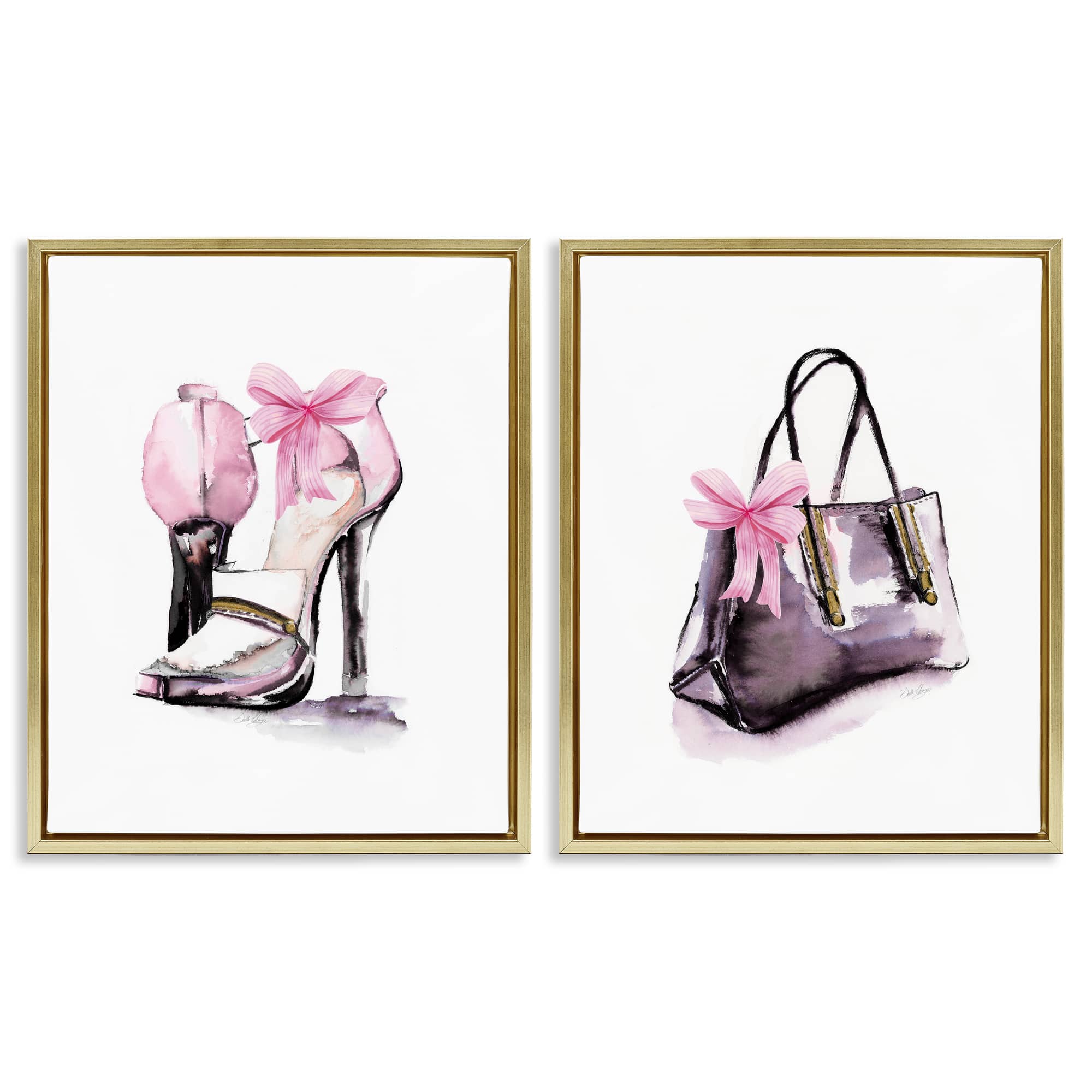 Stupell Industries B2-750-FFG-2PC-24X30 Luxury Shoes and Handbag 2 Piece Gold Framed Floater Canvas Set By Stella Chang 31 x 25