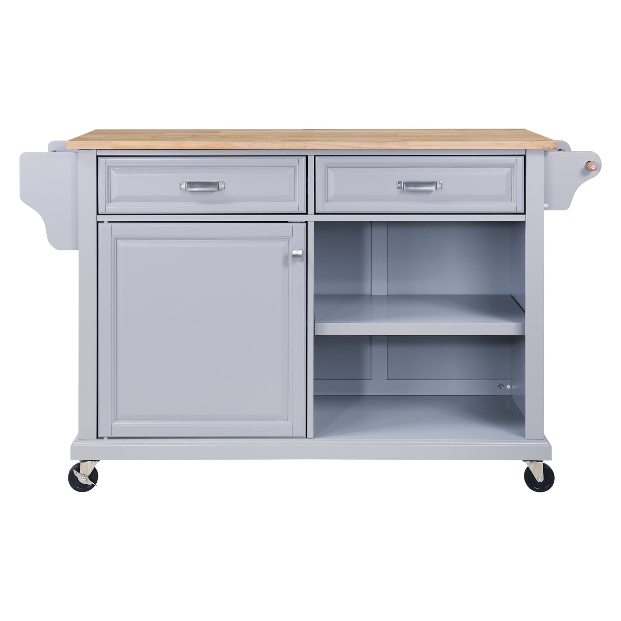BABOOM Gray Mdf Base with Wood Top Rolling Kitchen Island (32-in x 57.63-in x 36-in)