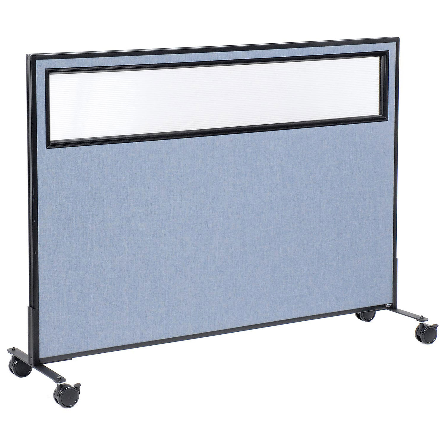 Global Industrial 694985MBL 60-14-inW x 45-inH Mobile Office Partition Panel with Partial Window Blue