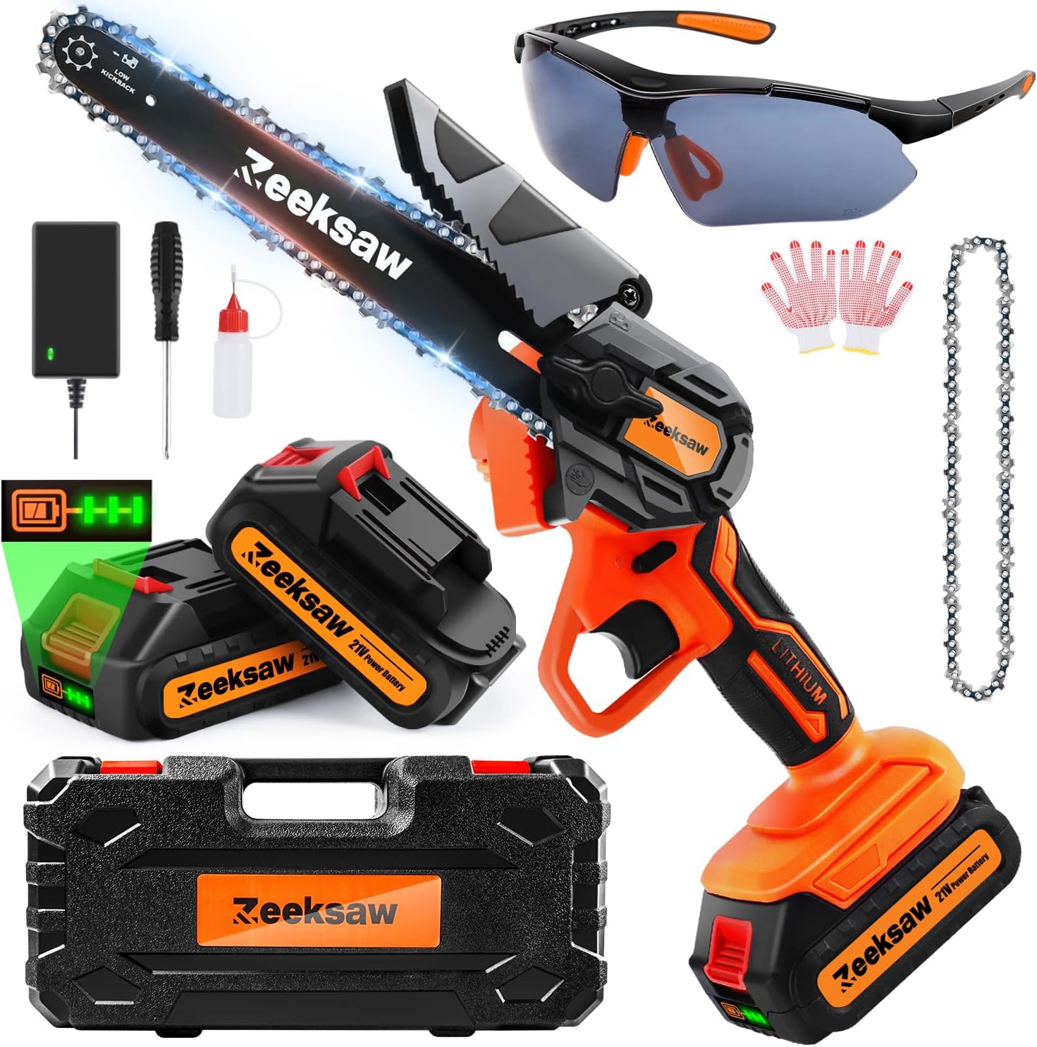 Zeeksaw Mini Chainsaw 6 Inch Cordless Super Handheld Chainsaw with 2x Big Batteries Electric Mini Chain saw Battery Powered Small Hand saws for Tree Wood Garden Yard Time Saving Tool