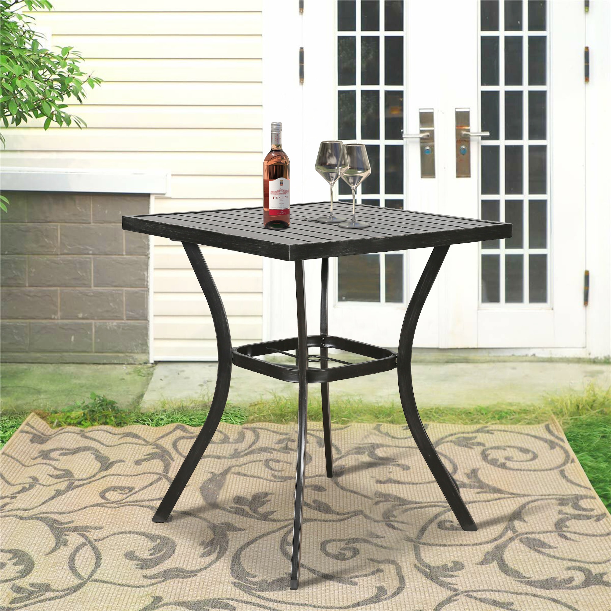 PEAK HOME FURNISHINGS Patio Bar Table Square Outdoor Bar Height Table ...