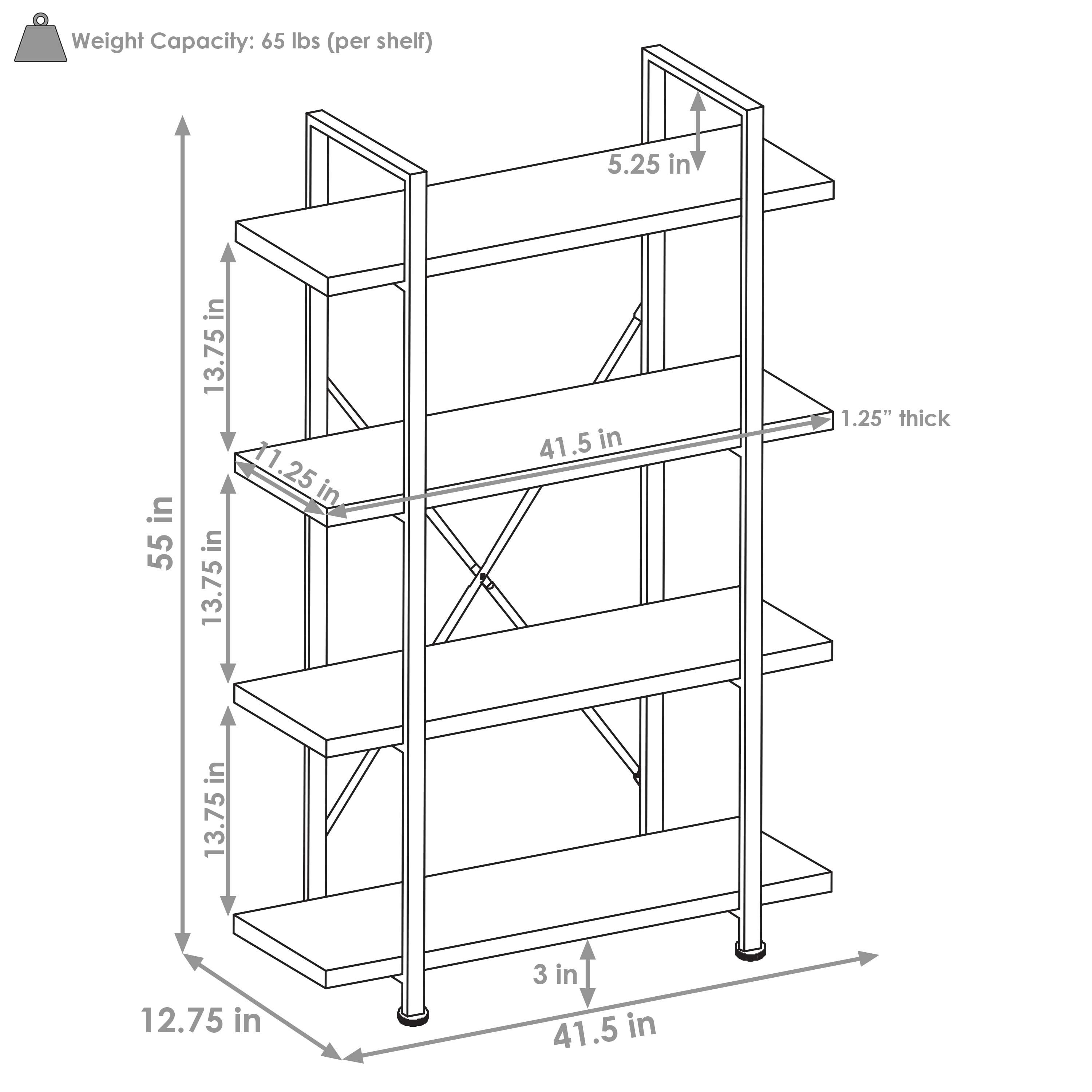 Oak Gray 4-Tier Adjustable Industrial Bookshelf with Steel Frame