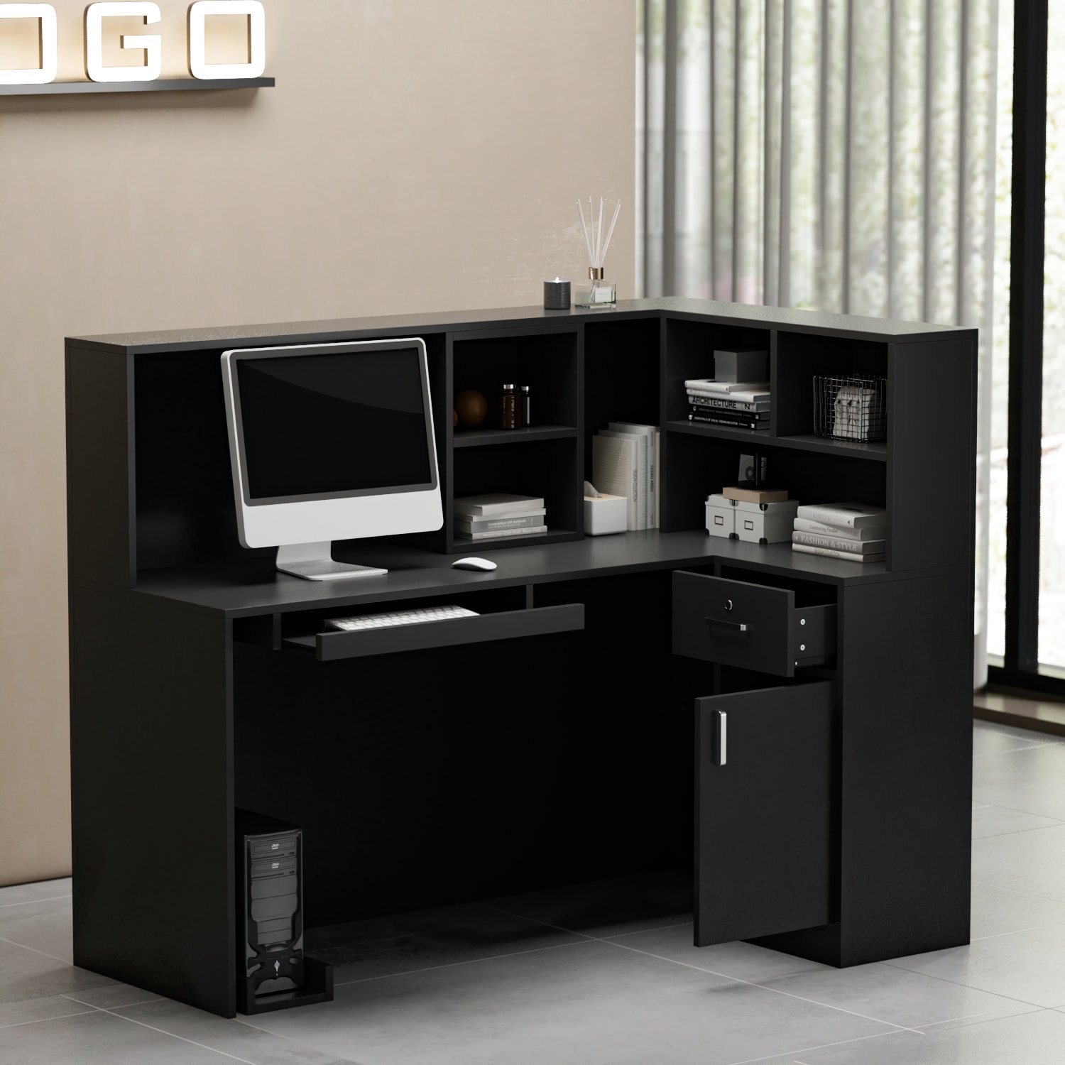 Tribesigns Hoga-C0437 55.1-in Brown Modern/Contemporary Computer Desk Hutch  Included