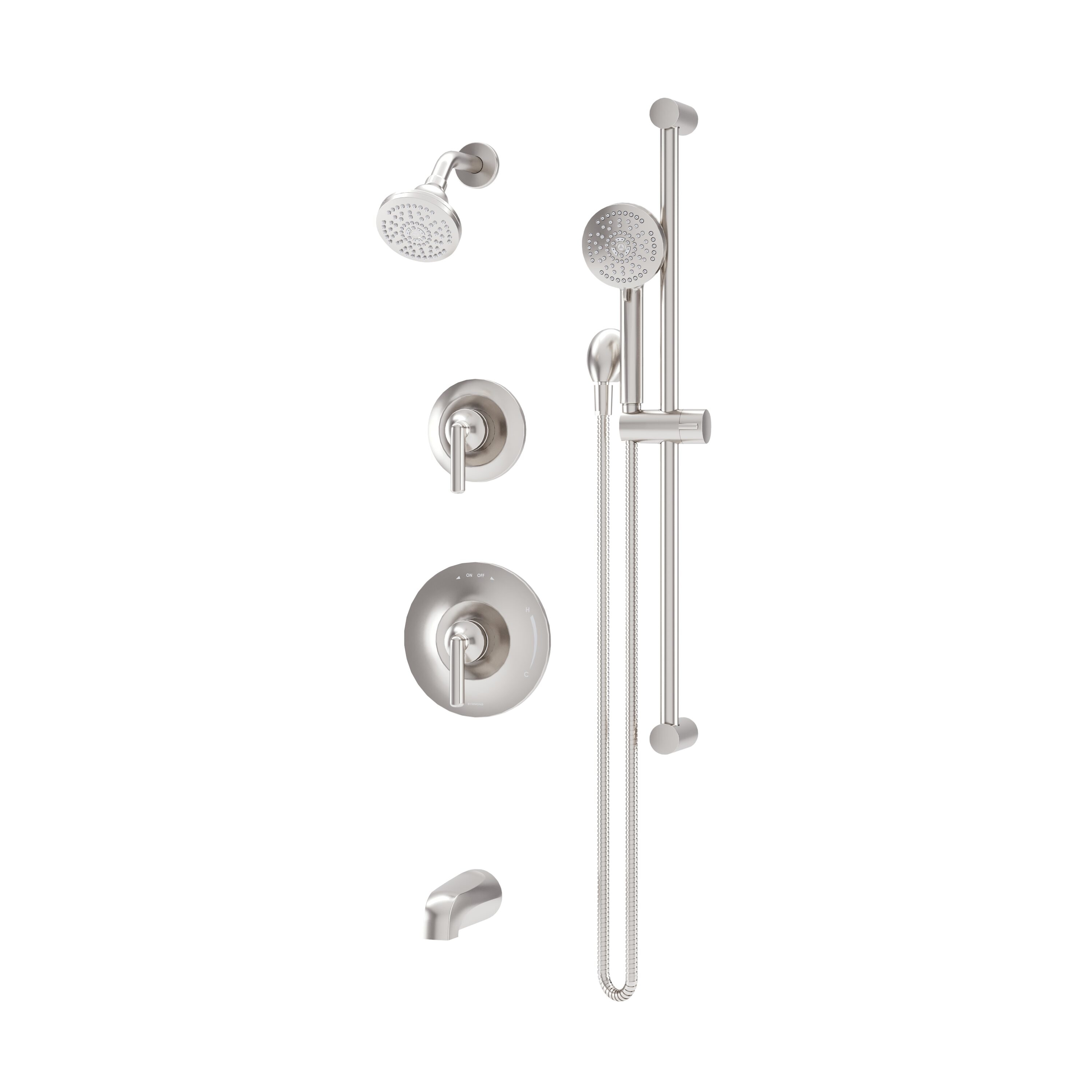 Symmons 5996STN15TRM Birch Satin Nickel 2-handle Single function 4-in Round Bathtub and shower Faucet