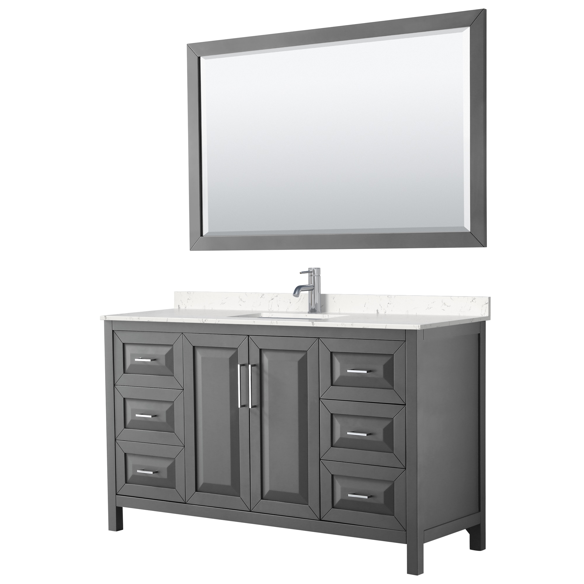 Wyndham Collection WCV252560SKGC2UNSM58 Daria 60-in Dark Gray with Polished Chrome Trim Undermount Single sink Bathroom Vanity with Carrara Cultured Marble Cultured marble Top (Mirror Included)