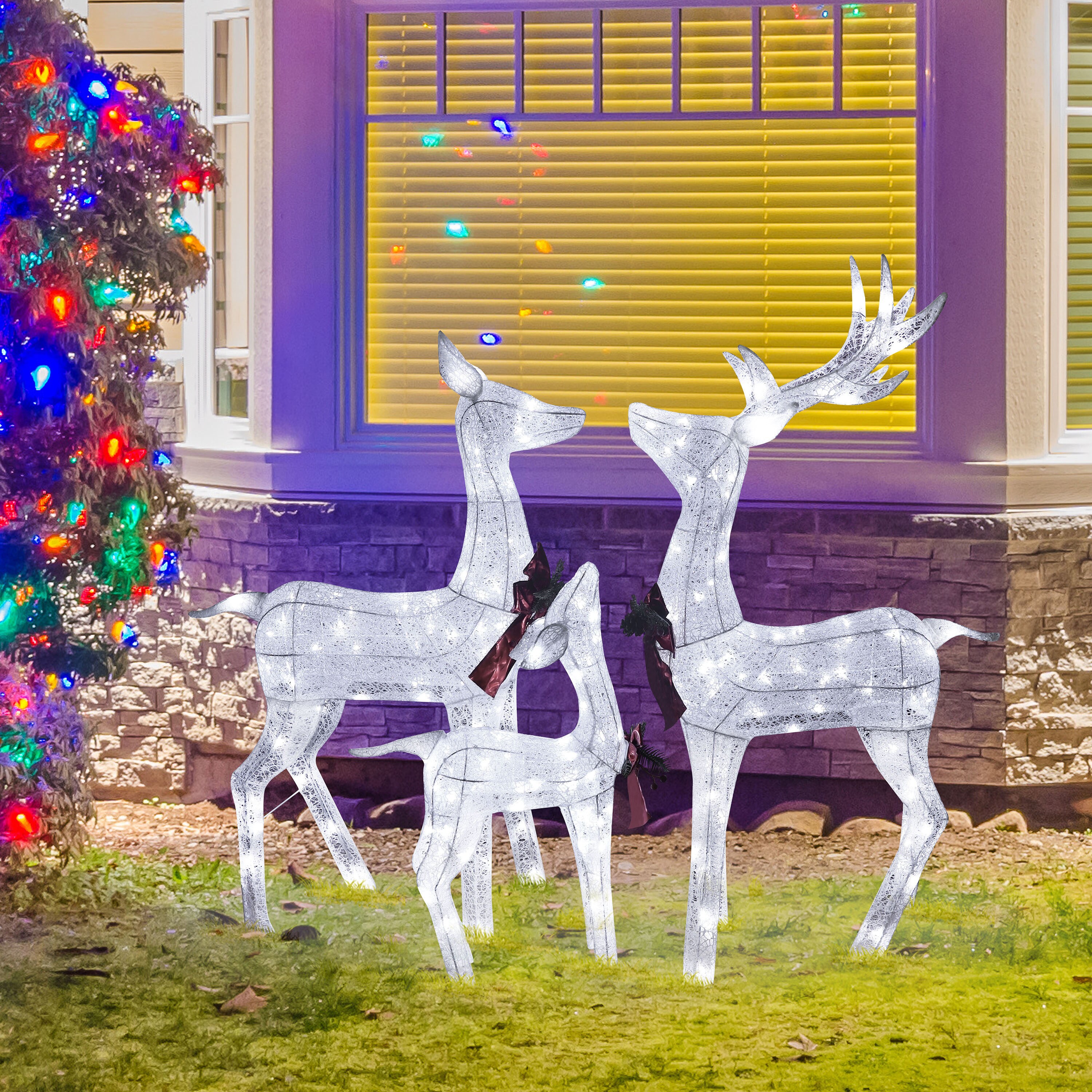 VEIKOUS 3-Piece Deer 53-in Deer Free Standing Decoration with Clear LED ...