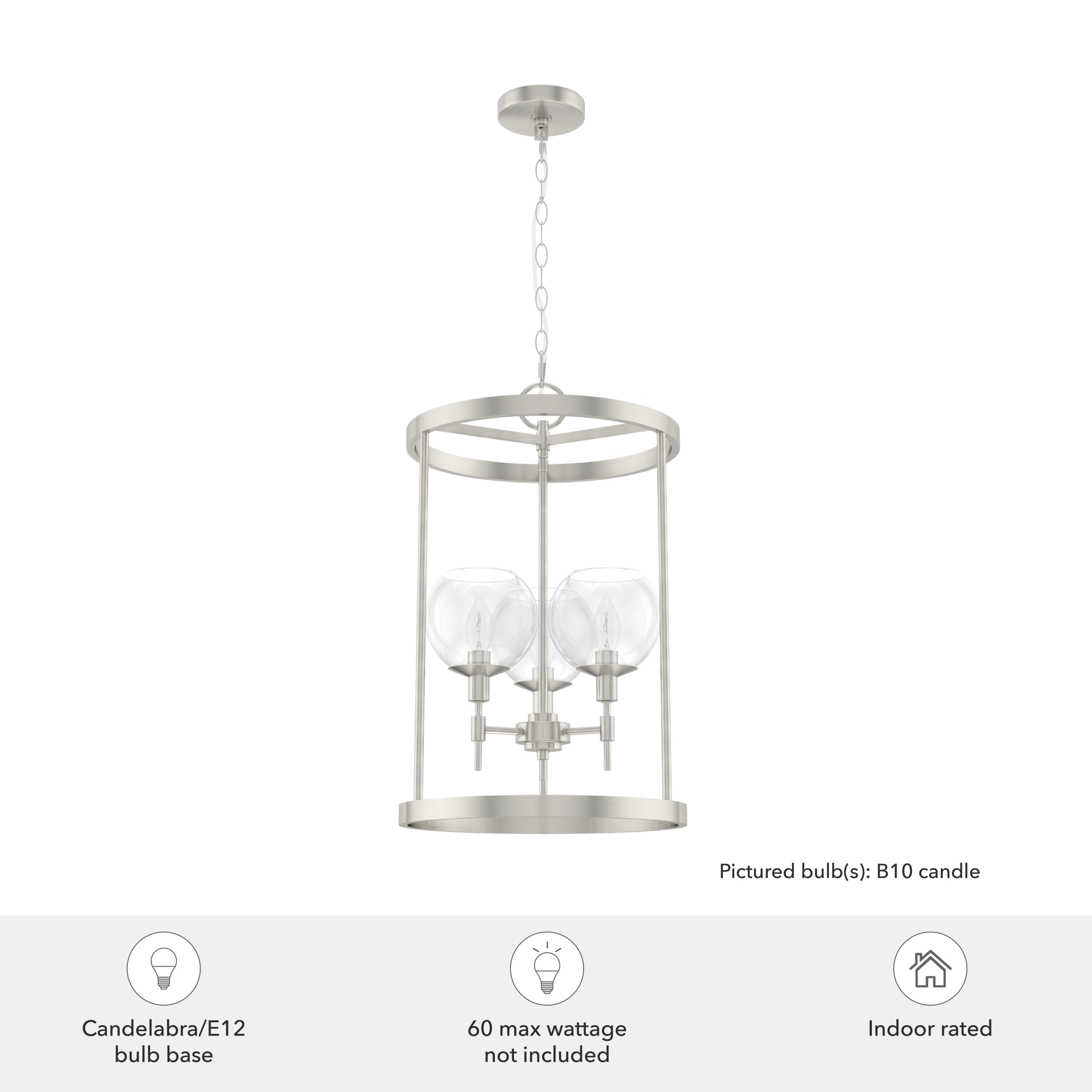 Hunter Xidane 3-Light Brushed Nickel Pendant with Glass Globes