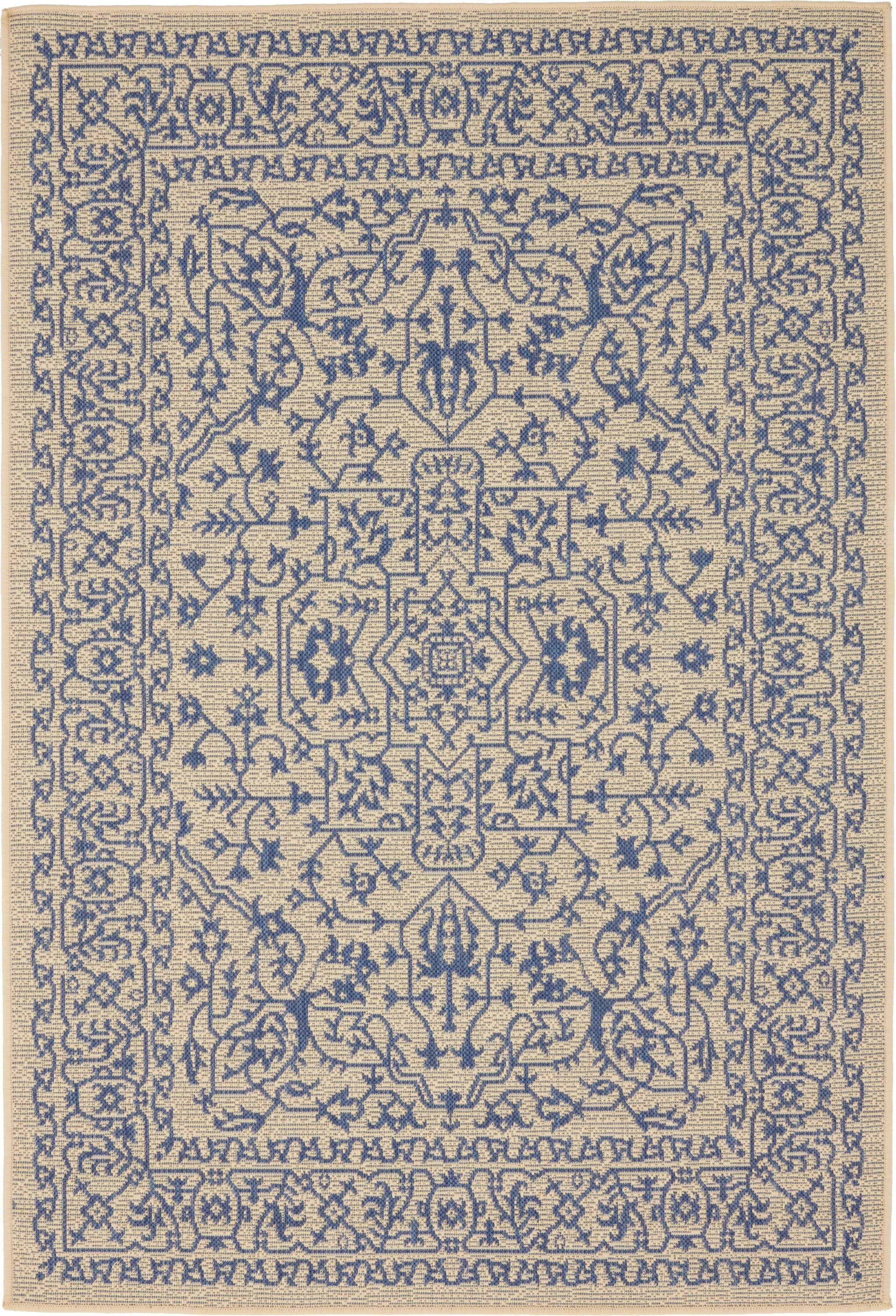 Unique Loom 3135503 Allover Outdoor 4 x 6 (ft) Loomed Polypropylene Beige/Navy Blue Rectangular Indoor/Outdoor Medallion Area rug