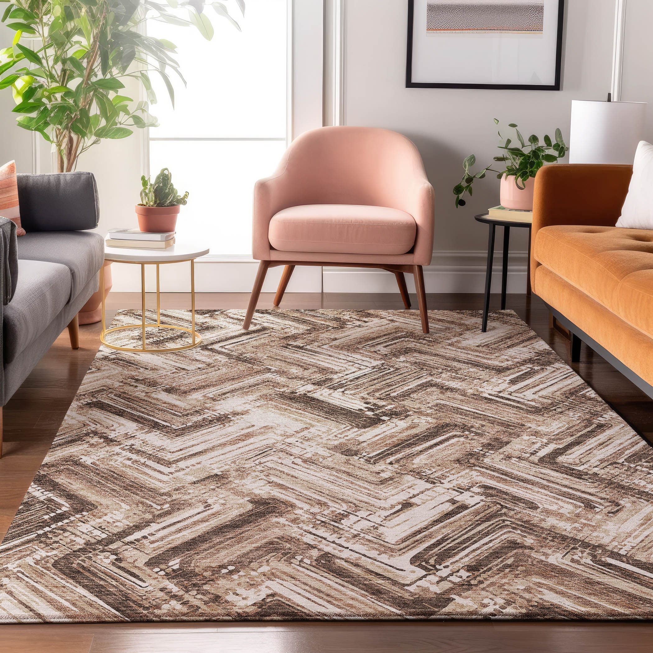 Addison Rugs AMF630BR8X10 Mayfield AMF630BR 8 x 10 (ft) Loomed Polyester Brown Rectangular Indoor Geometric Machine washable Area rug