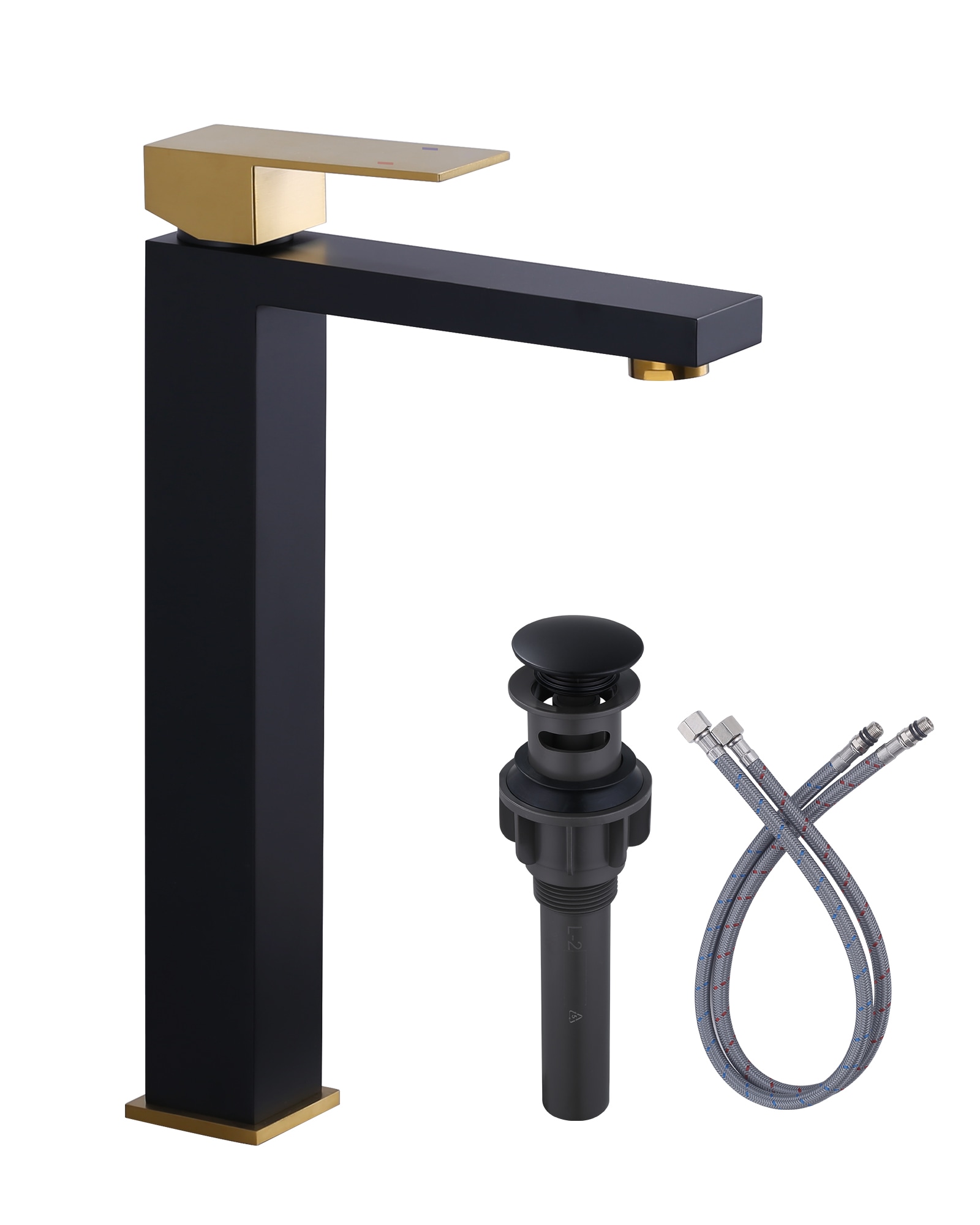 WOWOW 2327700GB Gold and Black Single hole 1-handle High-arc Commercial/Residential Handle Bathroom Sink Faucet with Drain