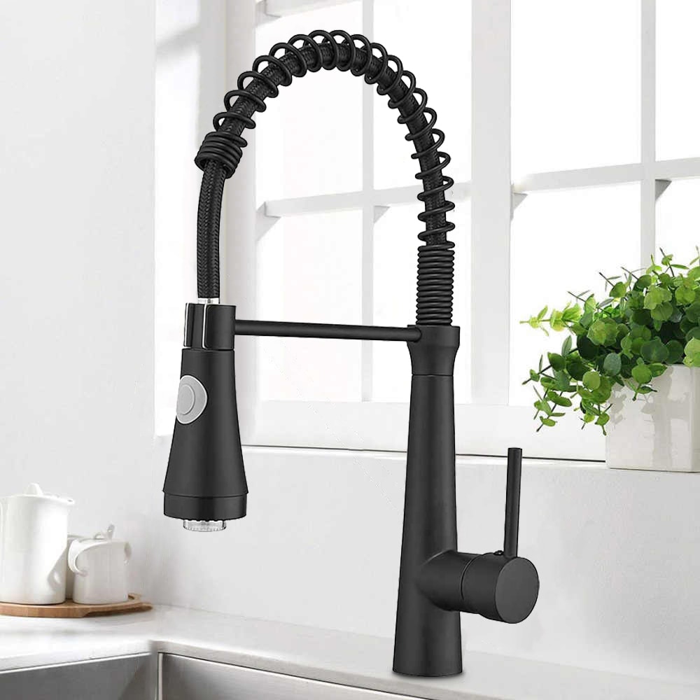 WELLFOR LED Kitchen Faucet Matte Black Single Handle Pull-down Kitchen ...