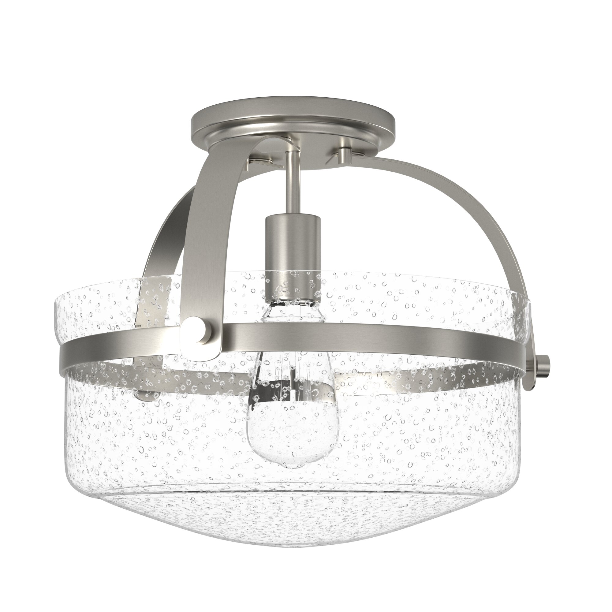 Jaxon Modern Farmhouse 13'' Brushed Nickel Ceiling Light with Clear Seedy Glass