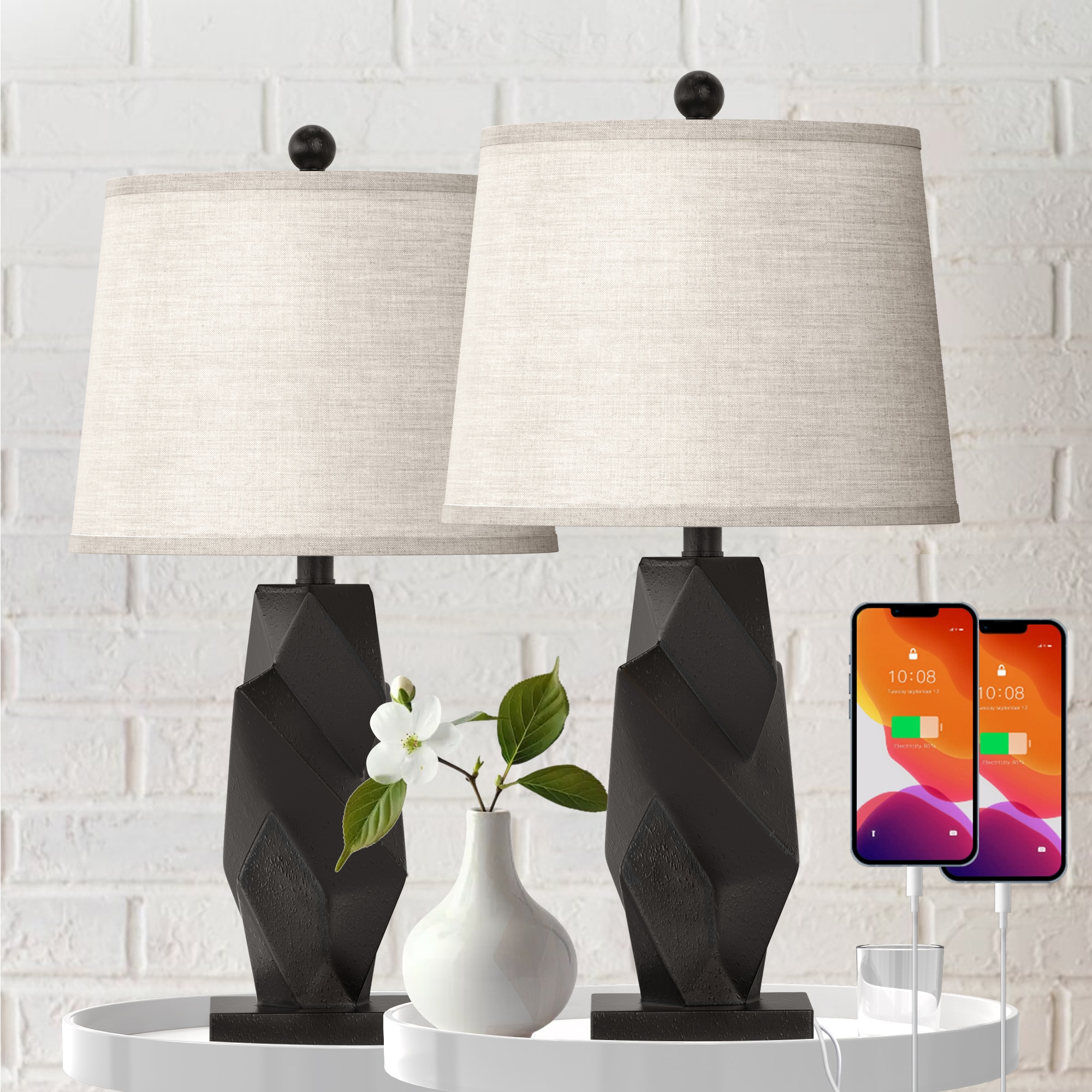 Maxax T243-BK Deluxe 24.5-Inches Black LED Incandescent Rotary socket Table Lamp with Linen Shade 2 -Set