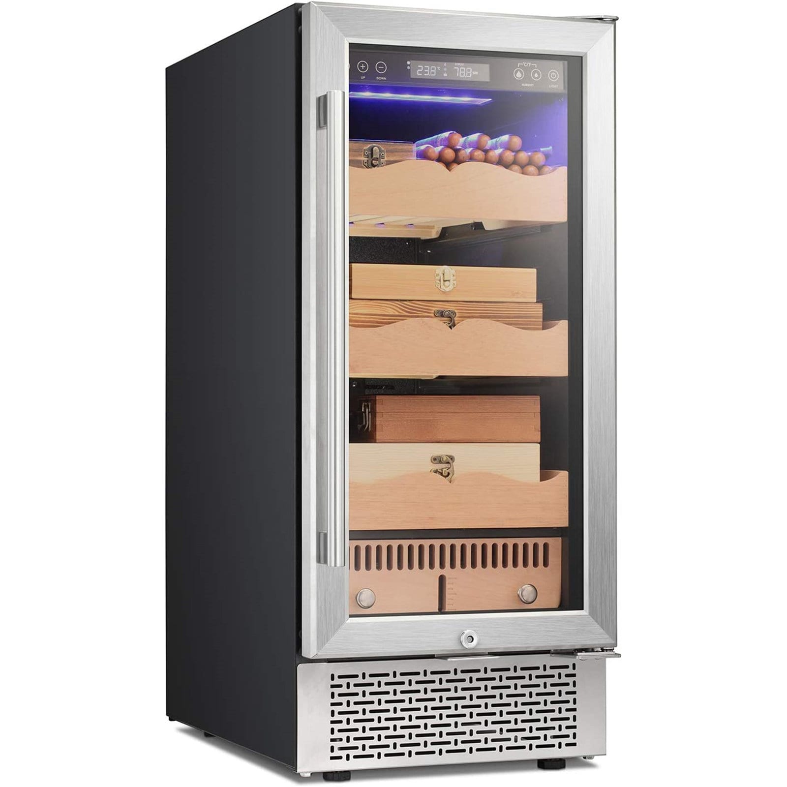 COWSAR LSX5196 34.25-in x 14.96-in x 22.76-in Stainless Steel Freestanding Cabinet humidor with Digital Hygrometer (Holds 400 Cigars)