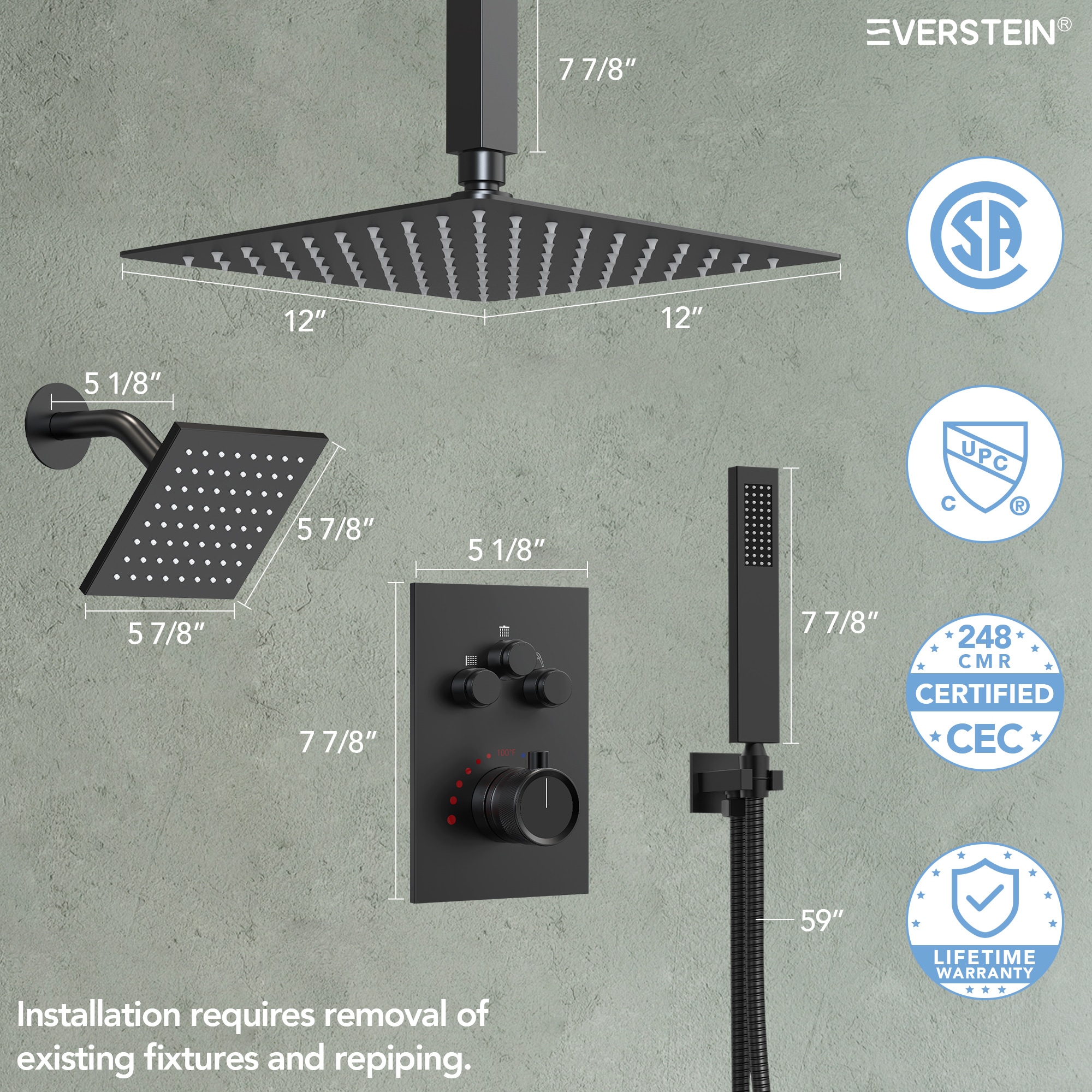 EVERSTEIN Q-922-OTOP Showerhead-Bar-Panels - View #8