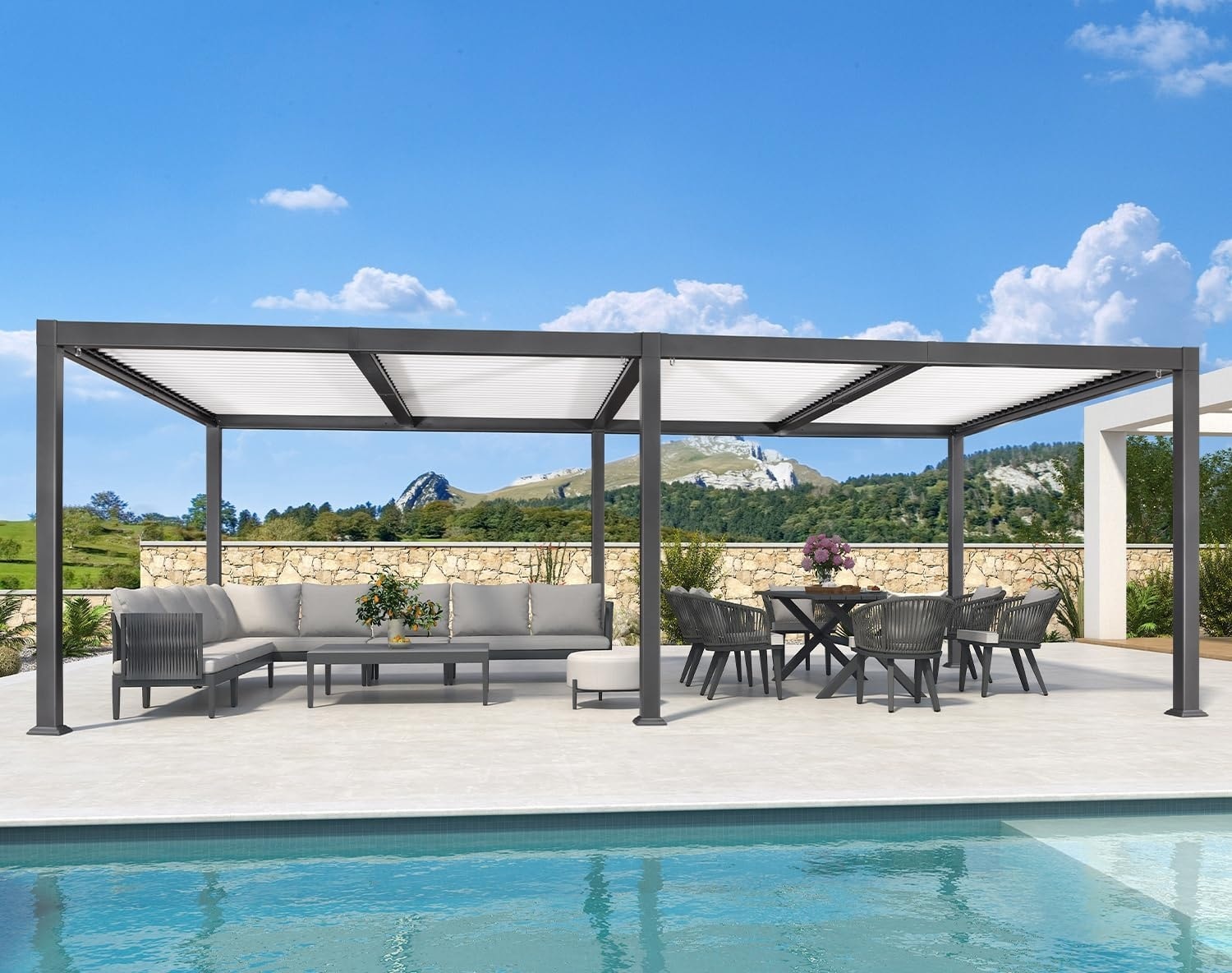 PURPLE LEAF LS05KSPRG1123 Wood Grain 11-ft W x 23-ft L x 7-ft 8-in H Wood Grain Metal Freestanding Pergola