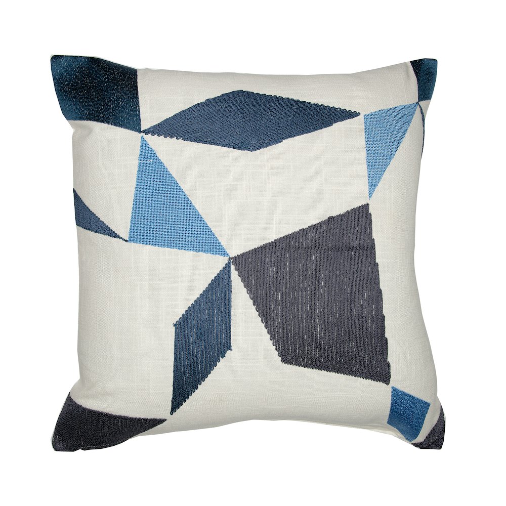 LR Home Stacy Garcia Cotton Blend Poly Filled Pillow in Ivory/Blue 24 x 24