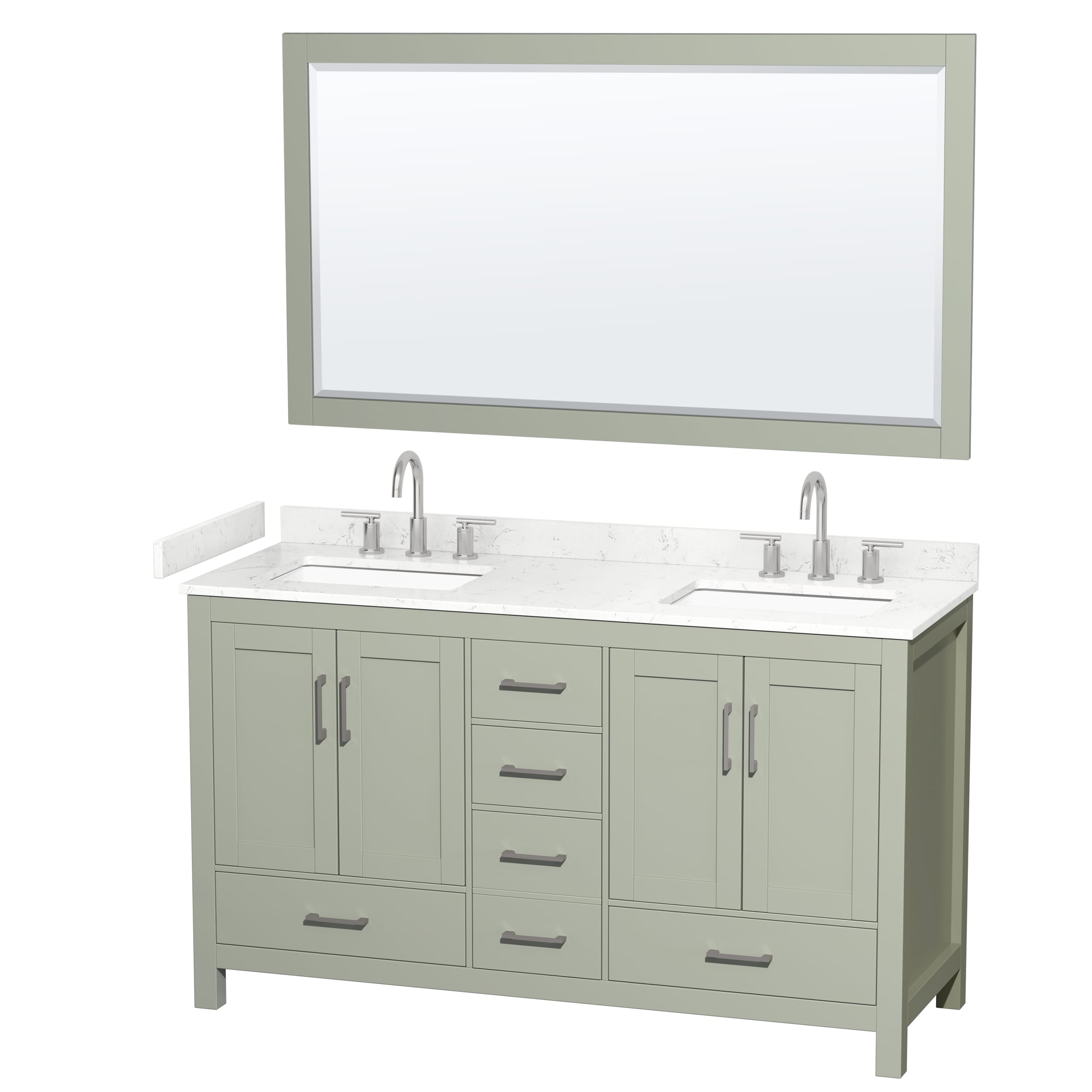 Wyndham Collection Sheffield 60-in Undermount Double and Single Sink Bathroom Vanity with Quartz or Cultured Marble Top (Mirror Included)