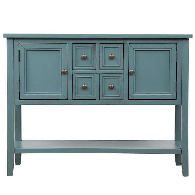 Mondawe Vintage Distressed Console, Teal Console Table With Storage And