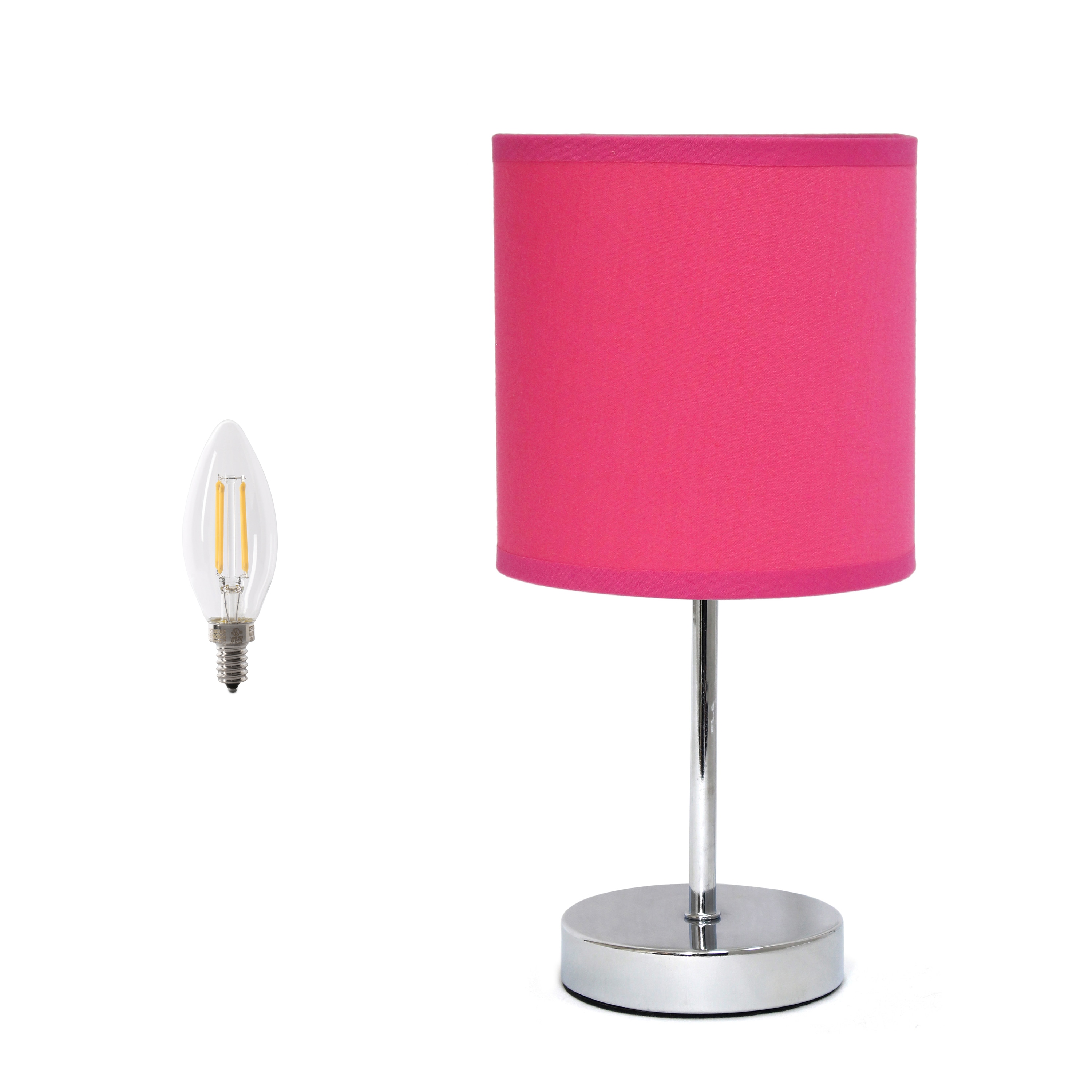Creekwood Home CWT-2003-HP-LB Nauru 11.81-in Brushed Nickel/Hot Pink LED Rotary socket Table Lamp with Fabric Shade