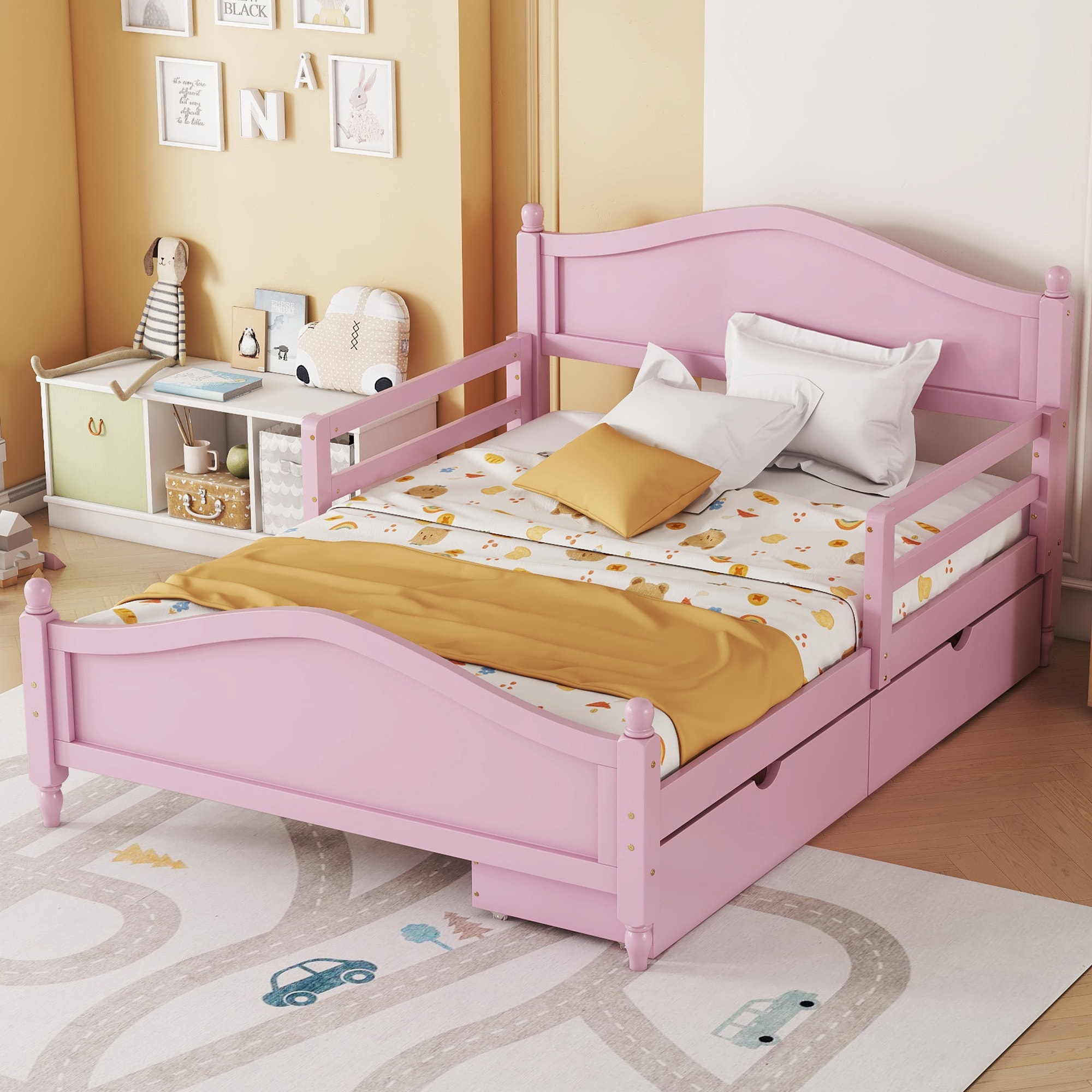 ModernLuxe L-N733P185868H pink Full Wood Platform Bed