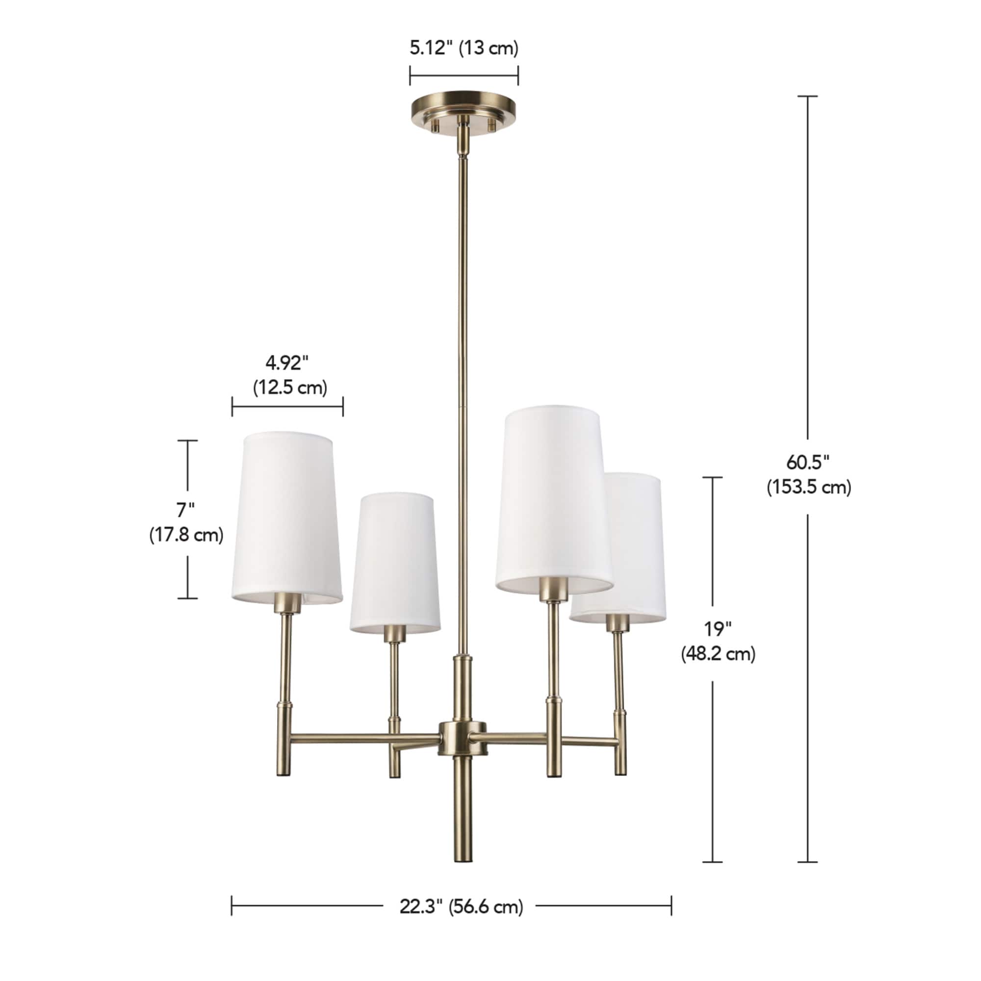 Ronnie 4-Light Matte Brass Chandelier with White Fabric Shades