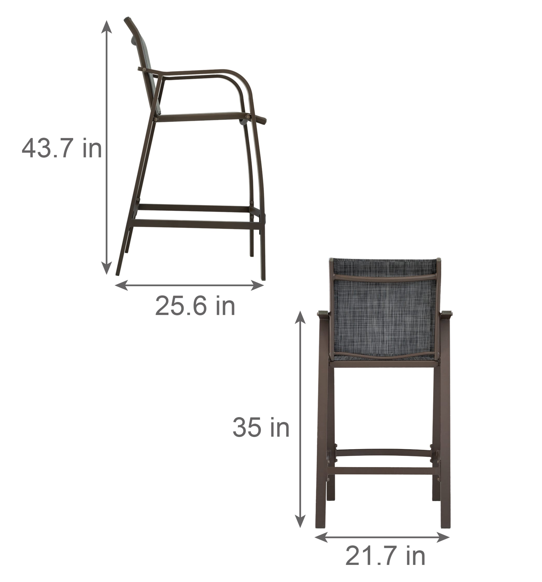 Set of 4 Black and Gray Outdoor Aluminum Bar Stools