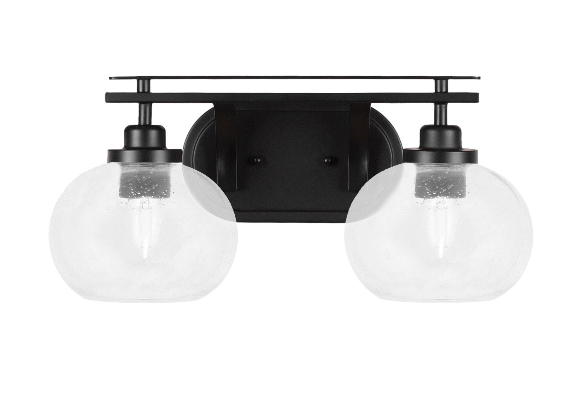 Toltec Odyssey - 2 Light Bath Bar-8 Inches Tall and 17.75 Inches Length-Matte Black Finish-Clear Bubble Glass Color