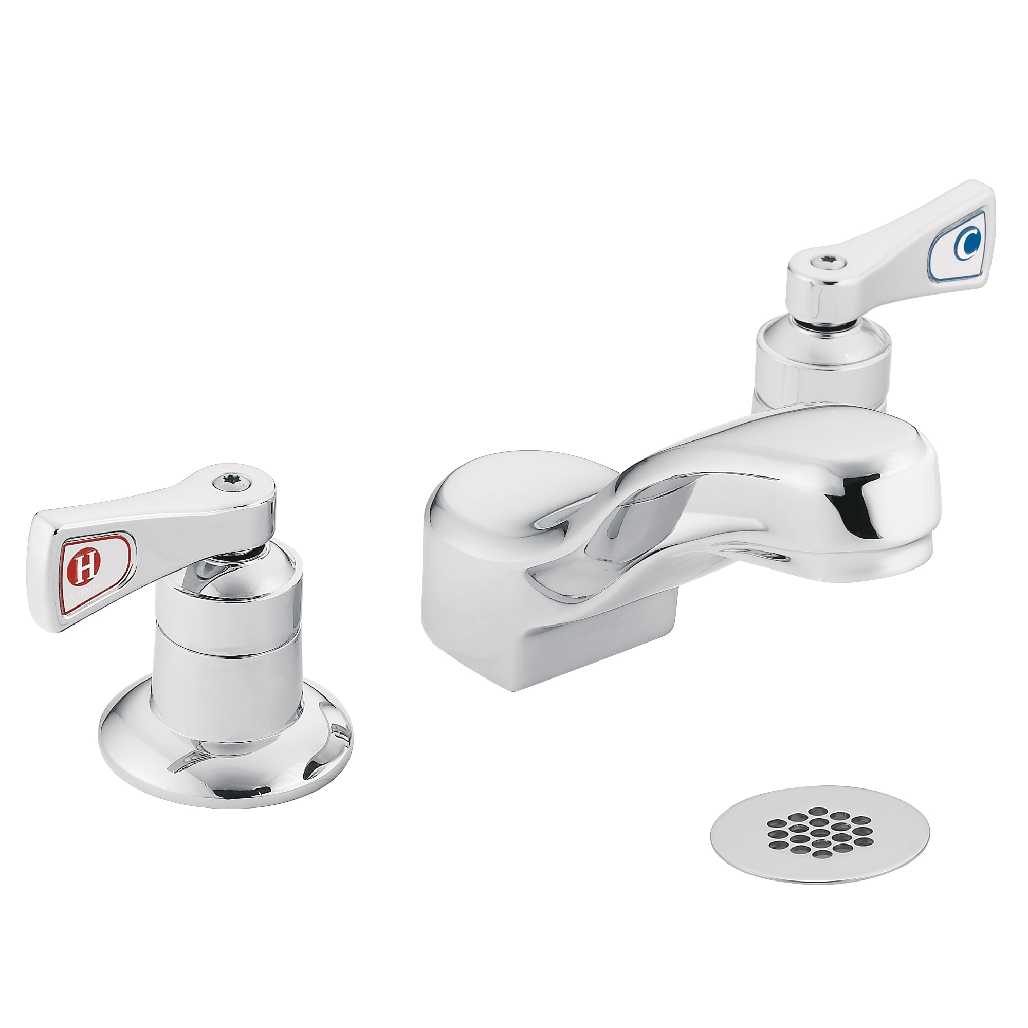Moen 8224 M-DURA Chrome Widespread 2-handle Low-arc Commercial Handle Bathroom Sink Faucet with Drain