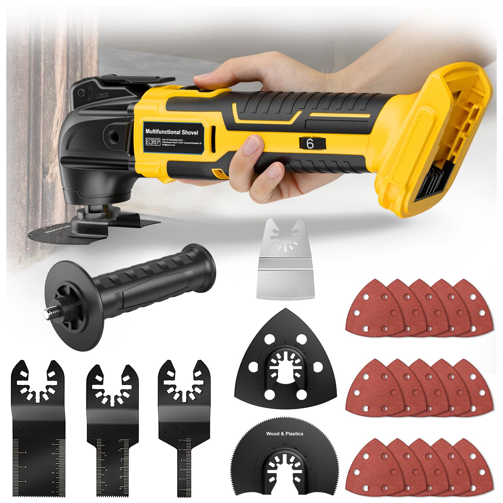Linder Group Inc Cordless Oscillating Multi Tool Kit 22pcs Variable Speed Brushless Motor LED Light Tool Free Blade Change for Cutting Wood Drywall Grout Sanding