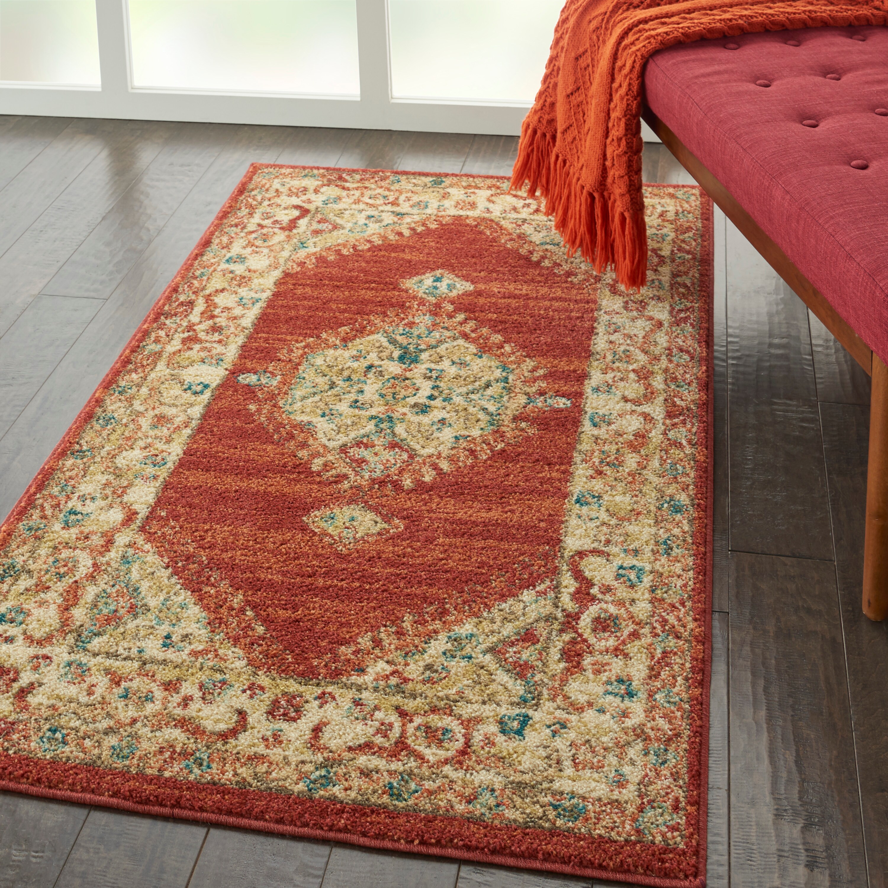 Red and Ivory Synthetic Persian 3' x 5' Area Rug