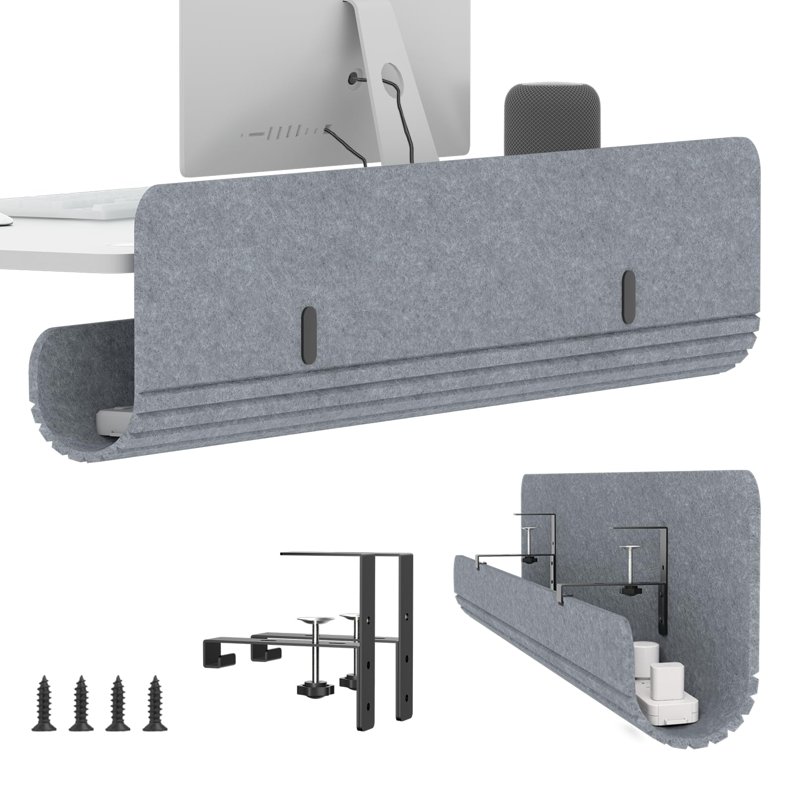 KIWDZFU  Felt Under Desk Cable Management Tray 47.2 Long Cord Organizer with Clamp or Screw Mount Laptop and Tablet Slot Desk Cable Organizer for