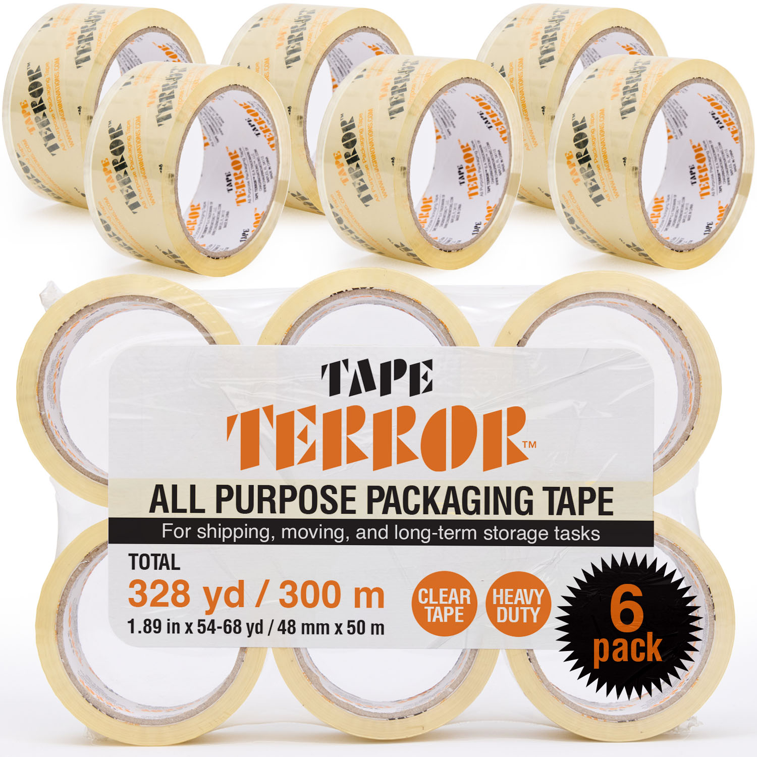 Tape Terror TT05739 6 -Pack 2-Inches x 54.68-Yards Packaging tape